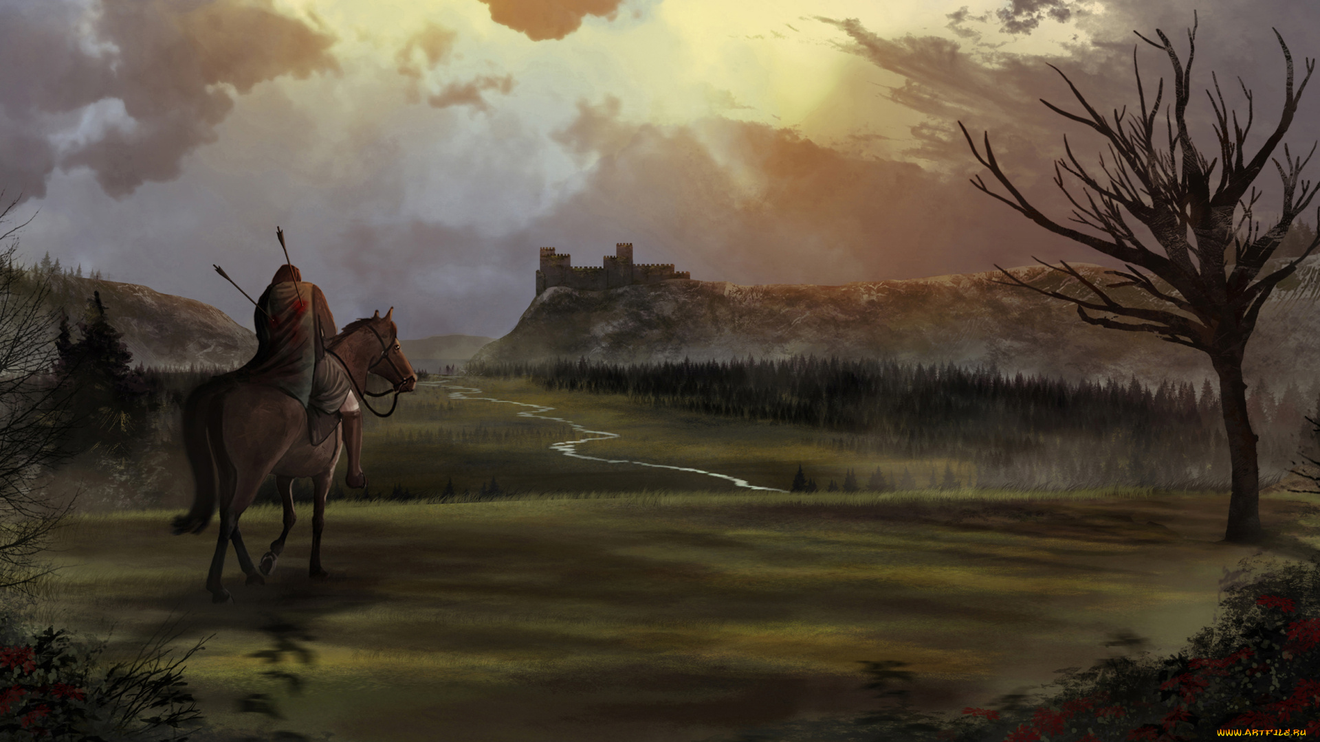 фэнтези, иные, миры, , иные, времена, лошадь, замок, стрелы, раненый, рыцарь, воин