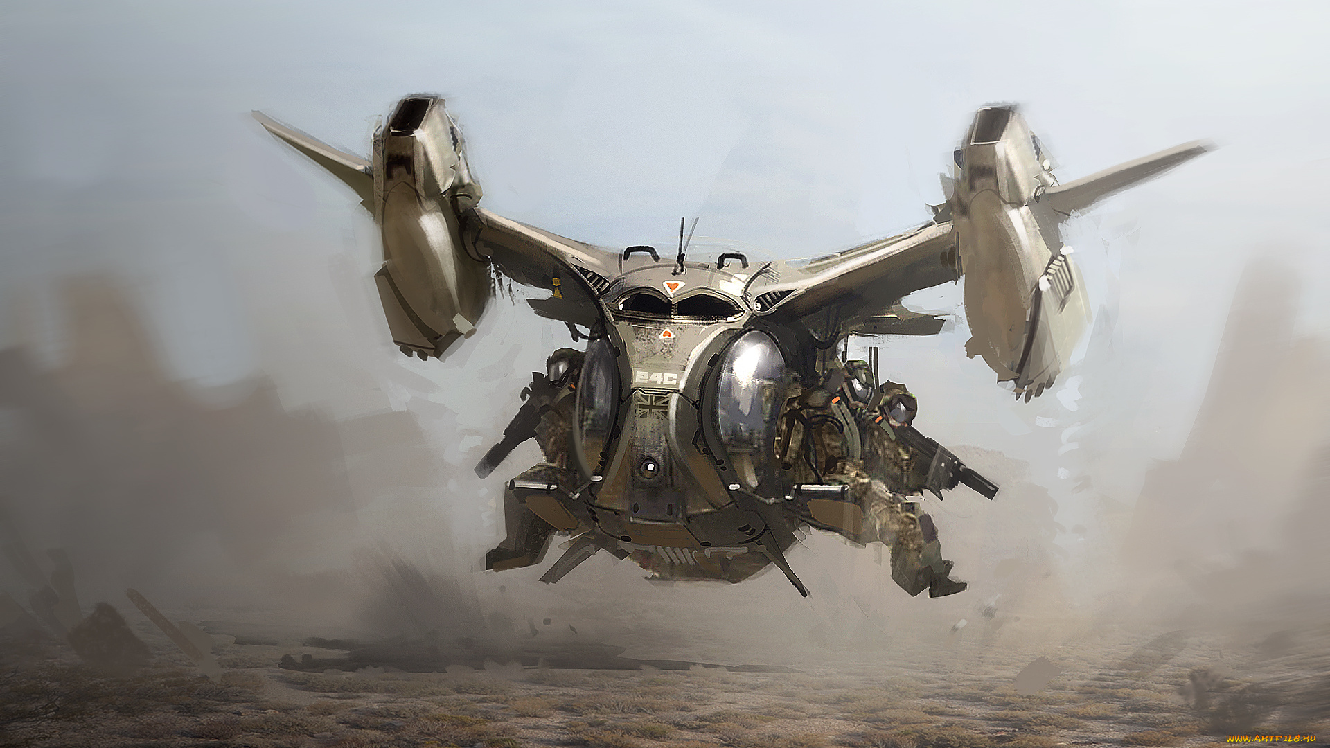 фэнтези, транспортные, средства, scooter, приземление, солдаты, art, aircraft