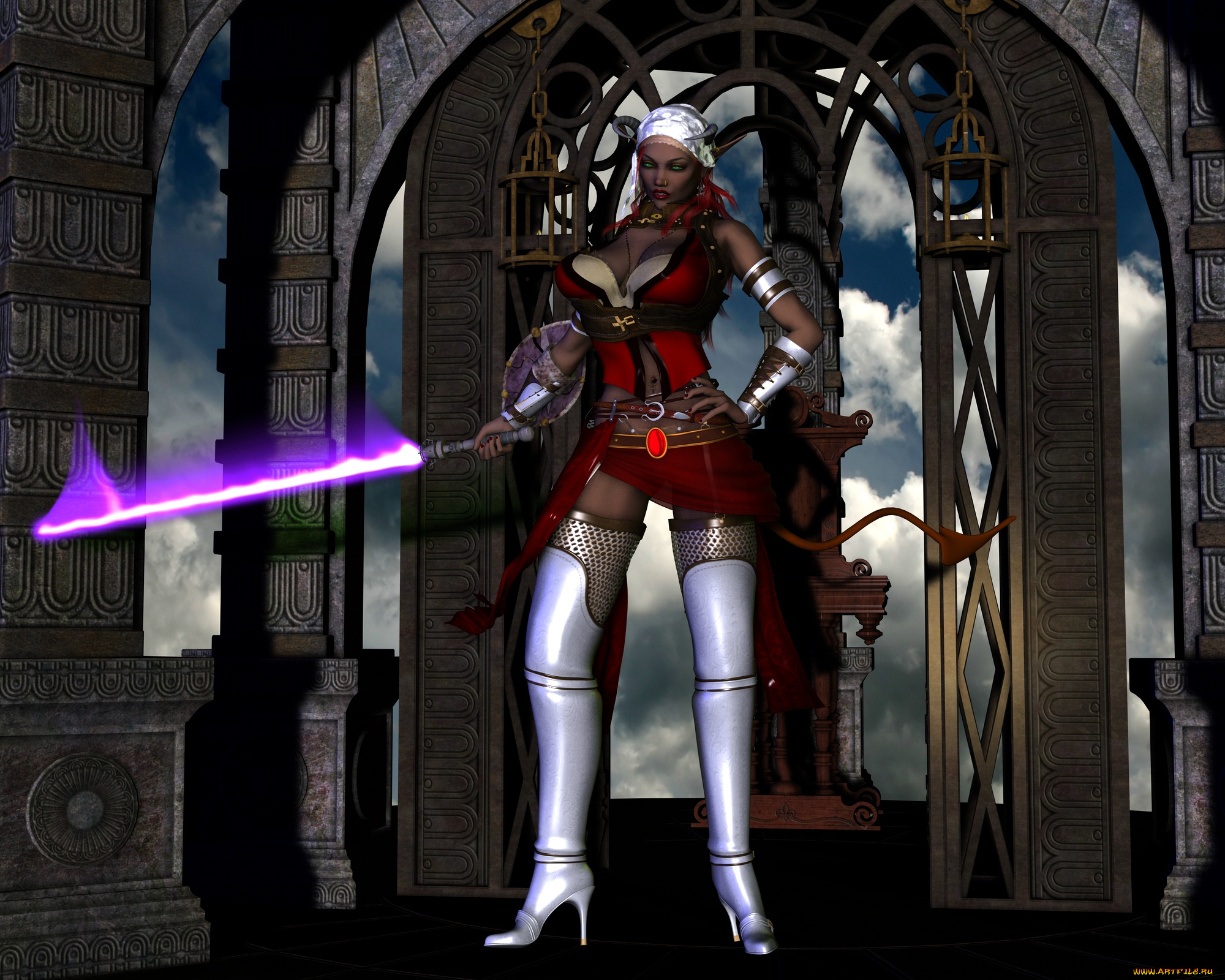 3д, графика, фантазия, , fantasy, девушка, взгляд, фон, оружие