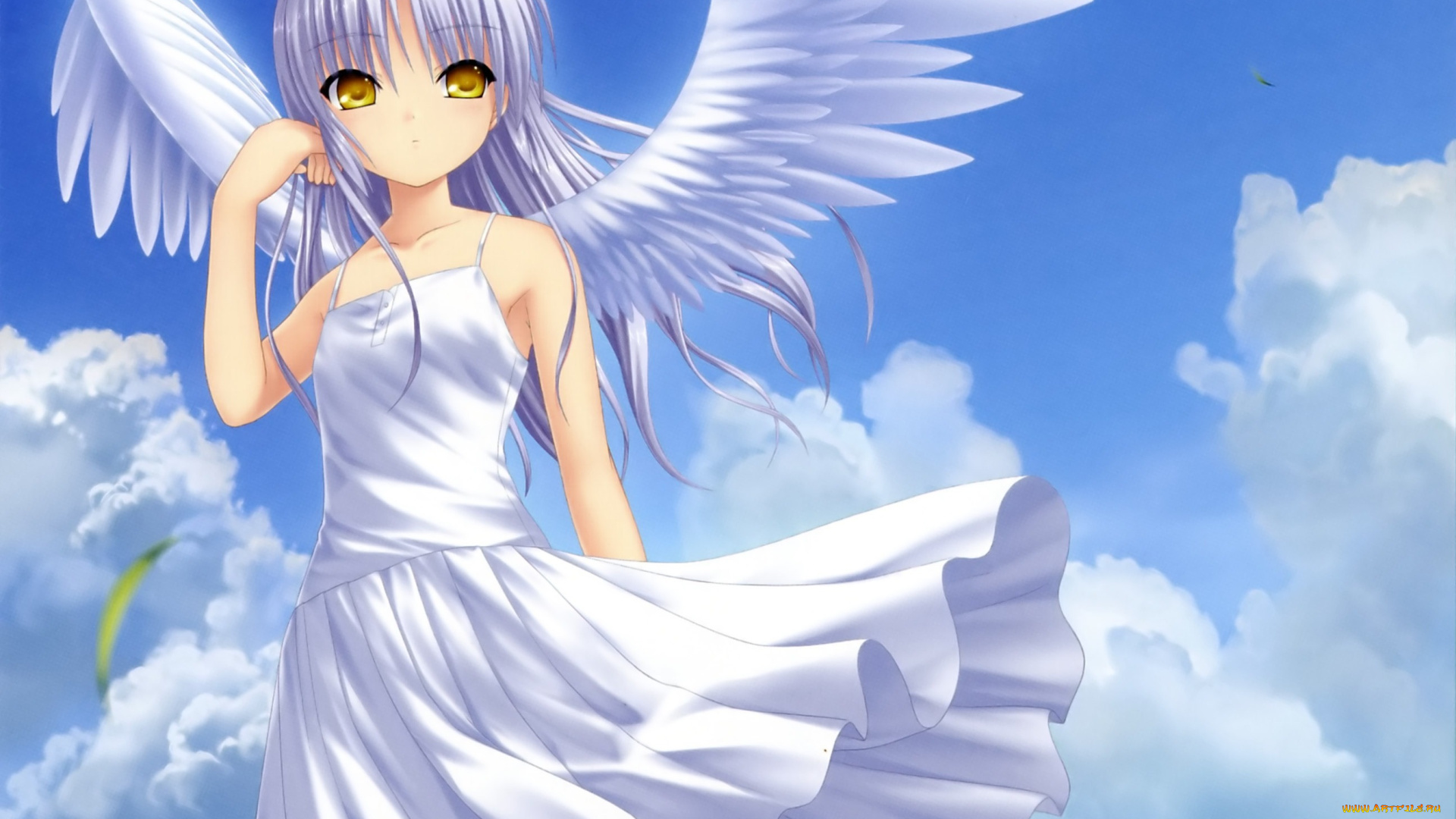 аниме, ангелы, , демоны, девушка, взгляд, фон