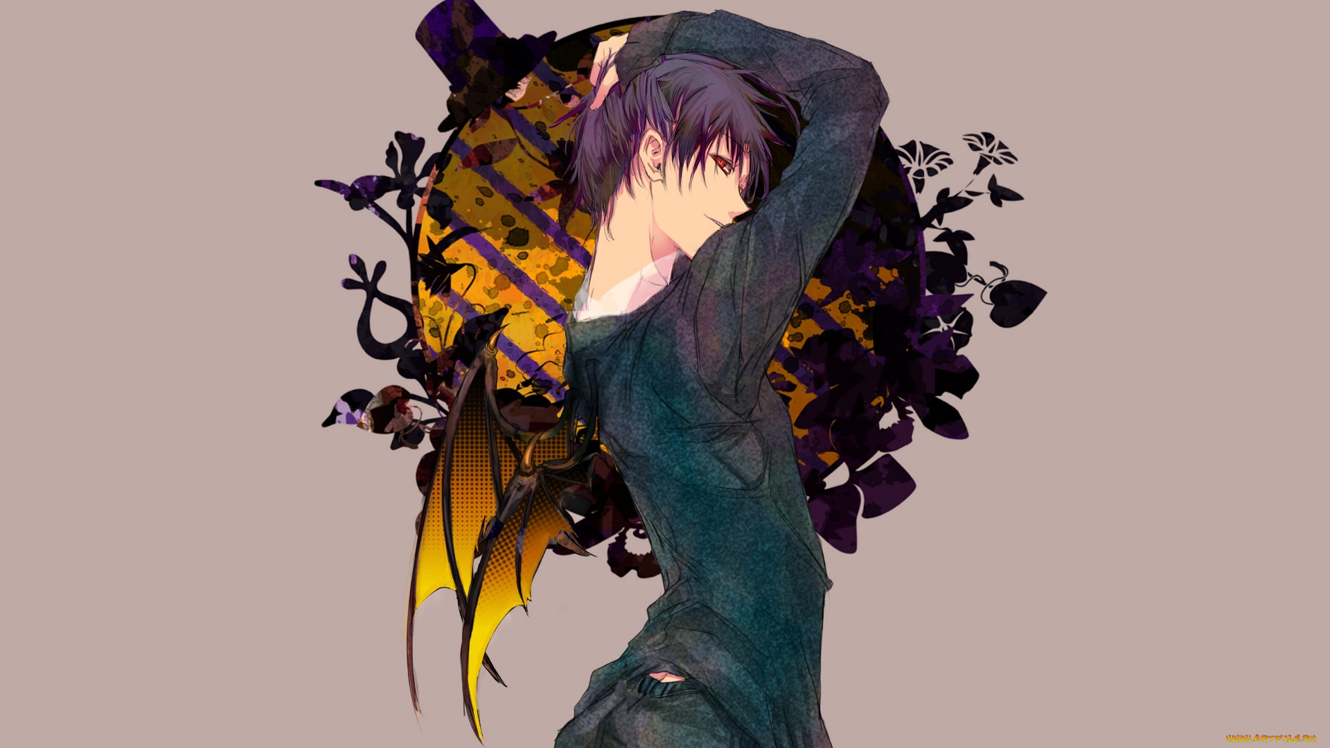 аниме, ангелы, , демоны, крылья, парень