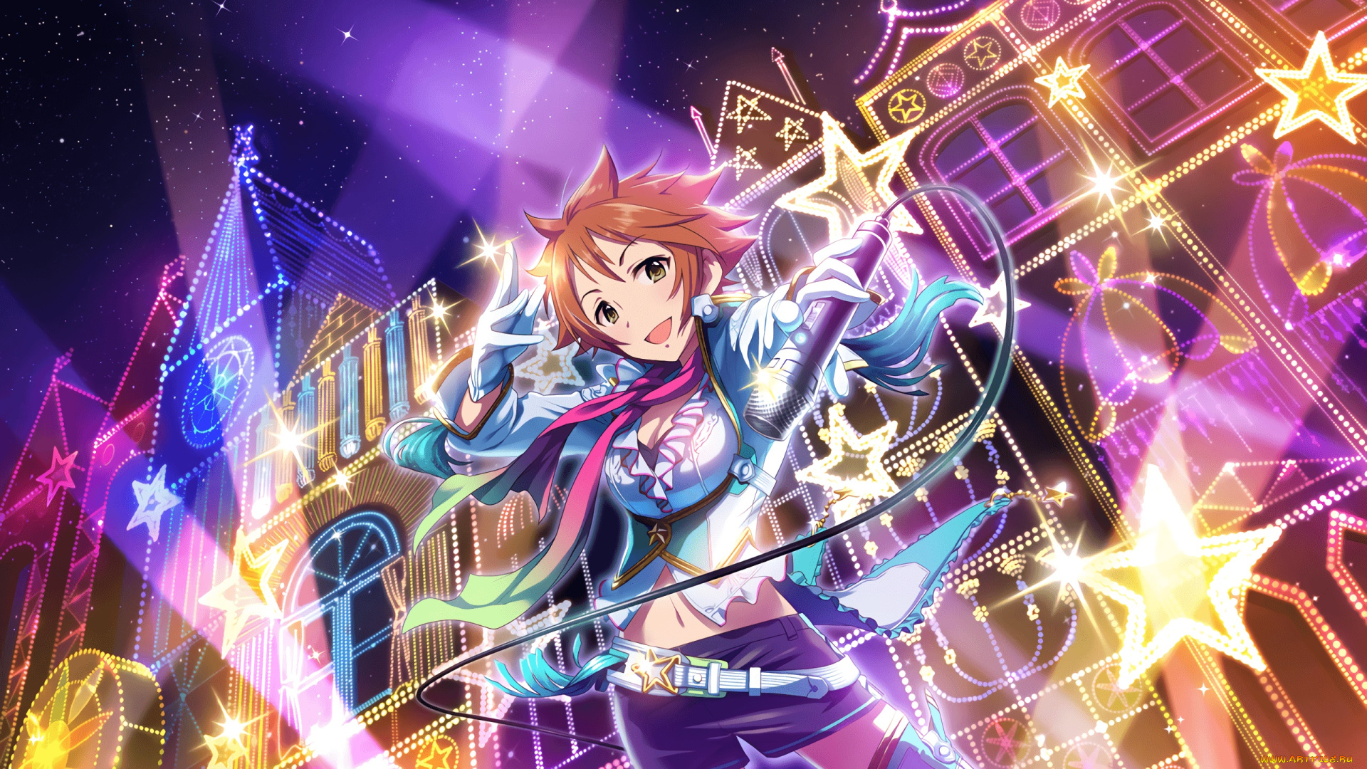 аниме, idolm@ster, девушка, взгляд, фон