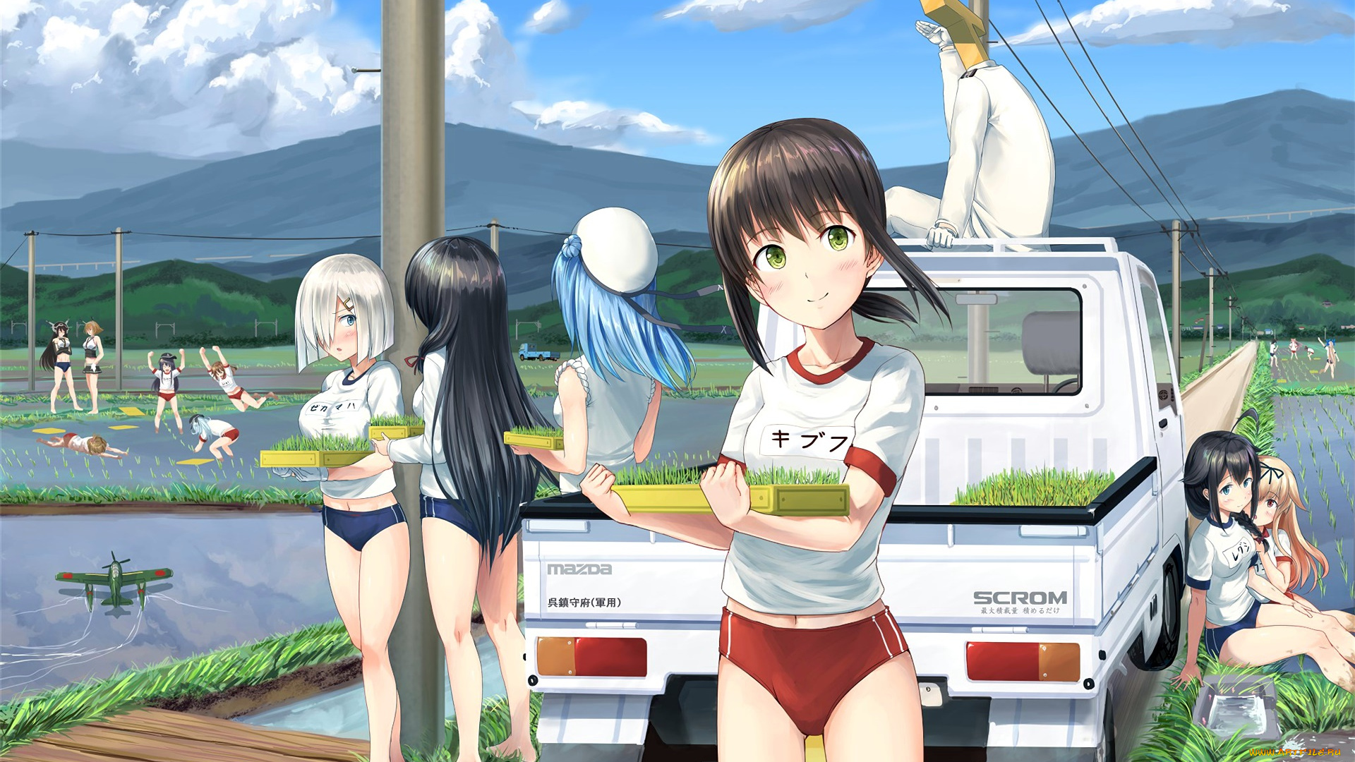 аниме, kantai, collection, фон, взгляд, девушки