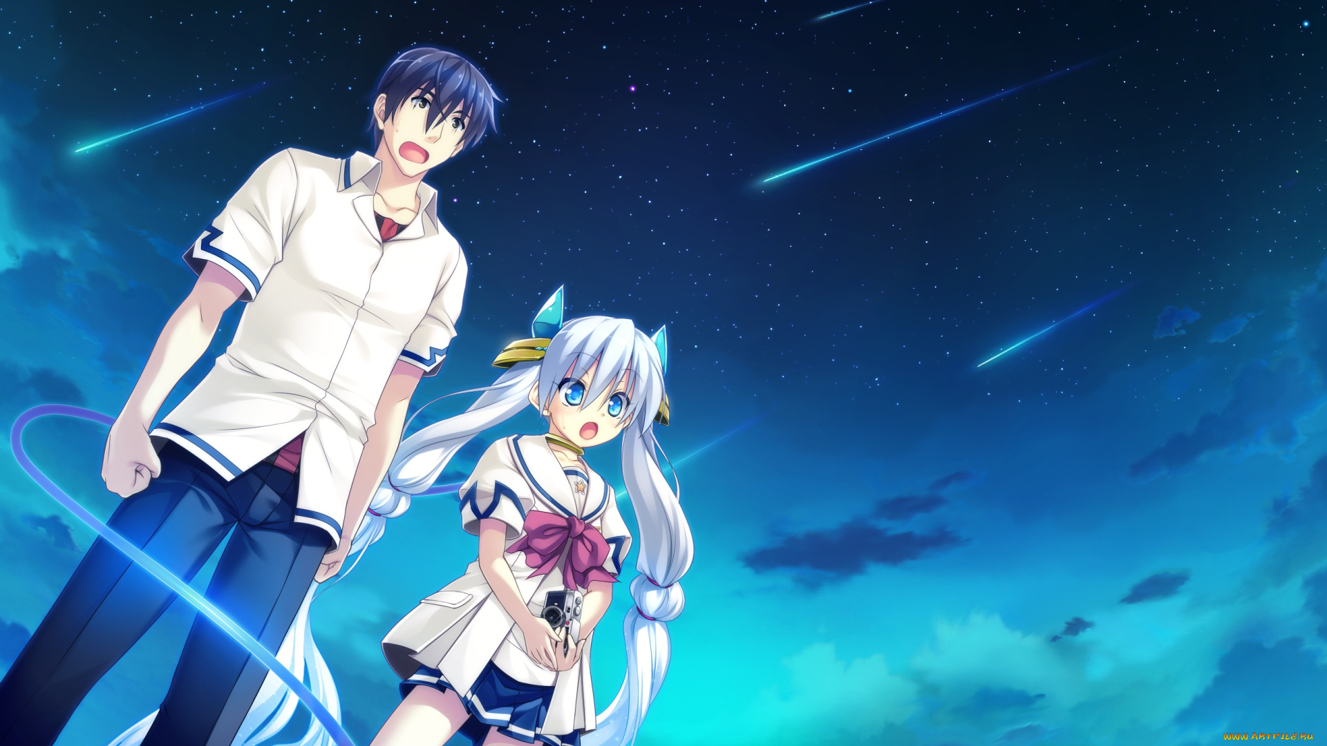 аниме, ryuusei, kiseki, -shooting, probe, фон, взгляд, девушка