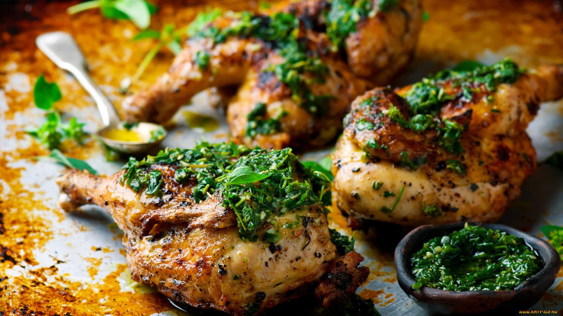 еда, мясные, блюда, вкусно, зелень, запеченные, ножки