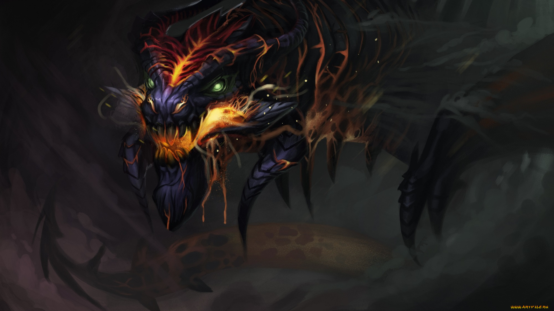 фэнтези, драконы, огонь, небо, by, tehchan, дым, дракон