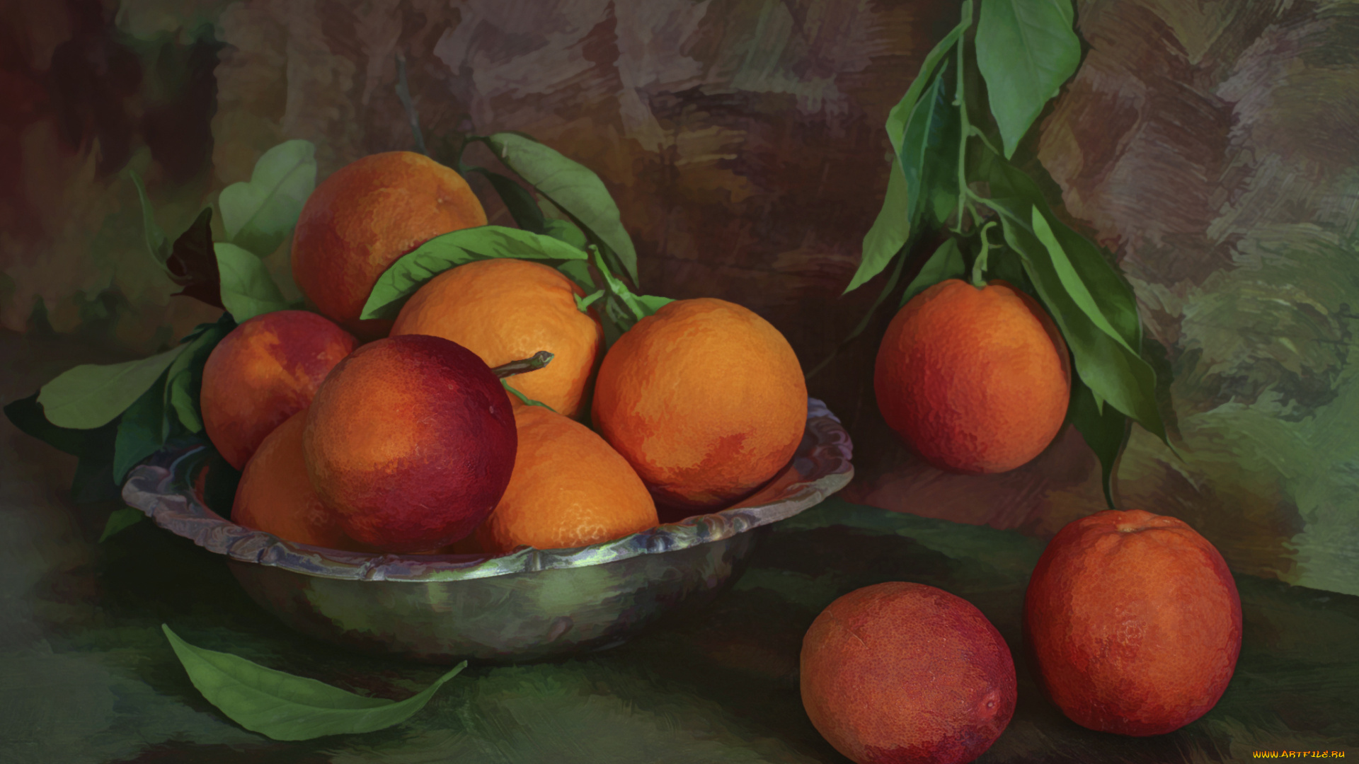 рисованное, еда, рисунок, краски, кисти, картина, апельсин