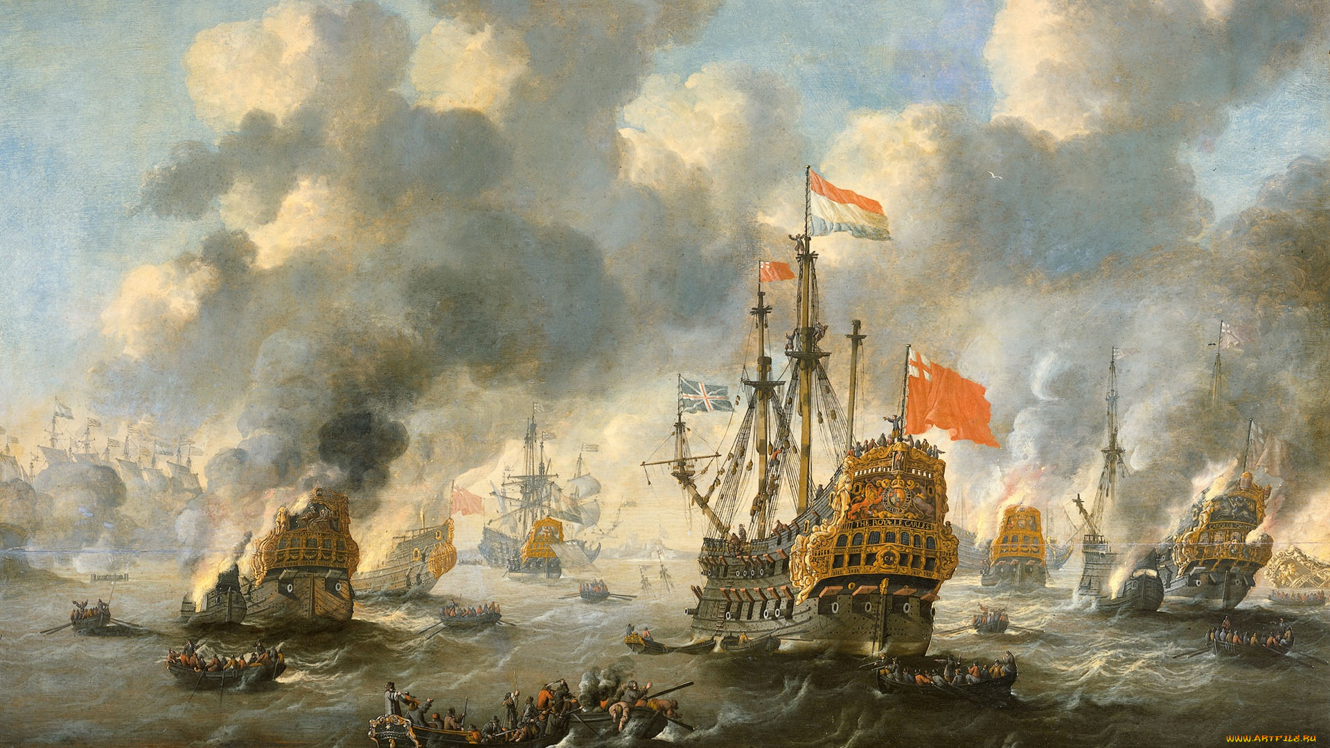 рисованное, животные, парус, петер, ван, де, вельде, масло, баталия, сожжение, английского, флота, в, Чатеме, дерево, корабль, картина