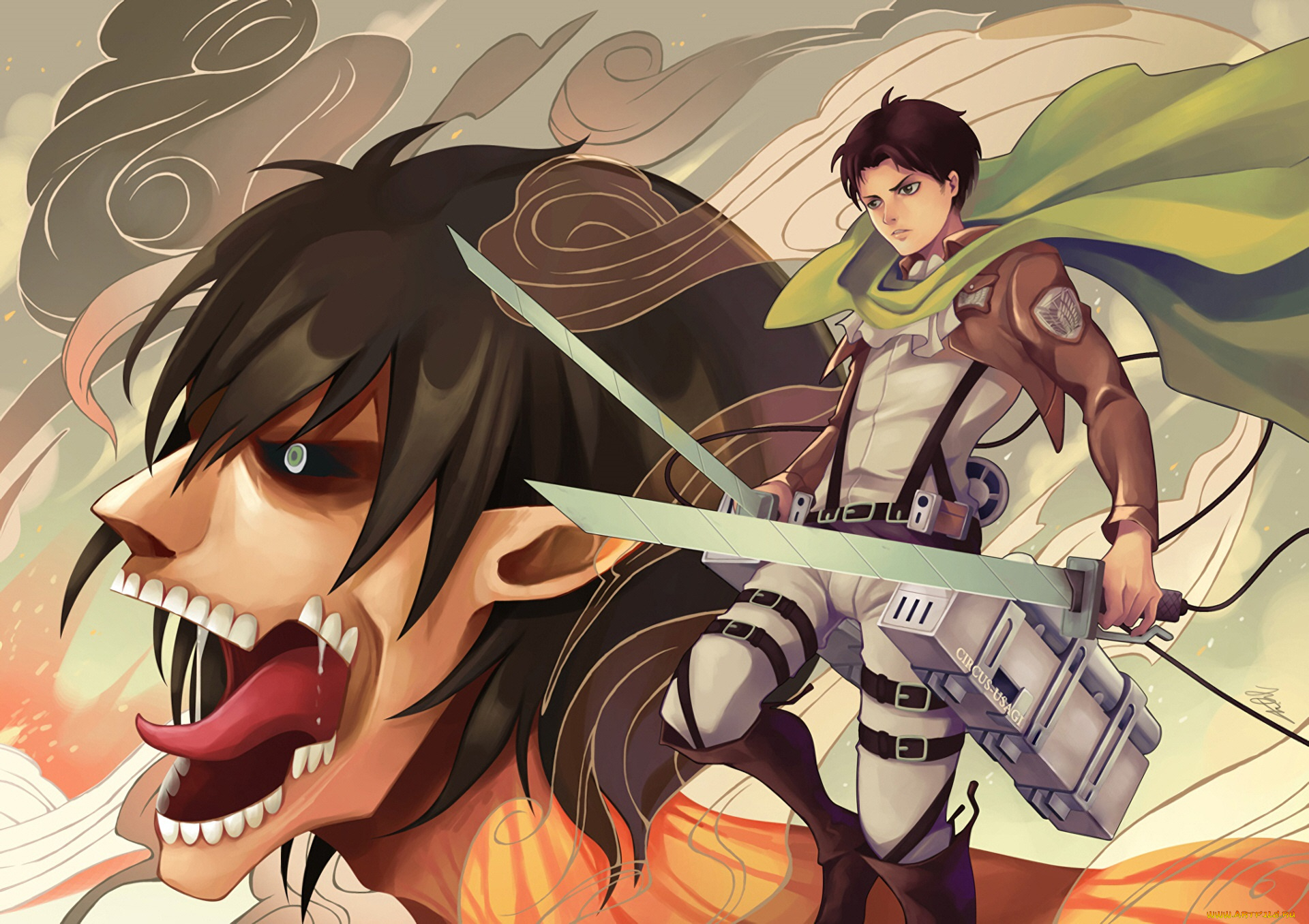 аниме, shingeki, no, kyojin, атака, титанов