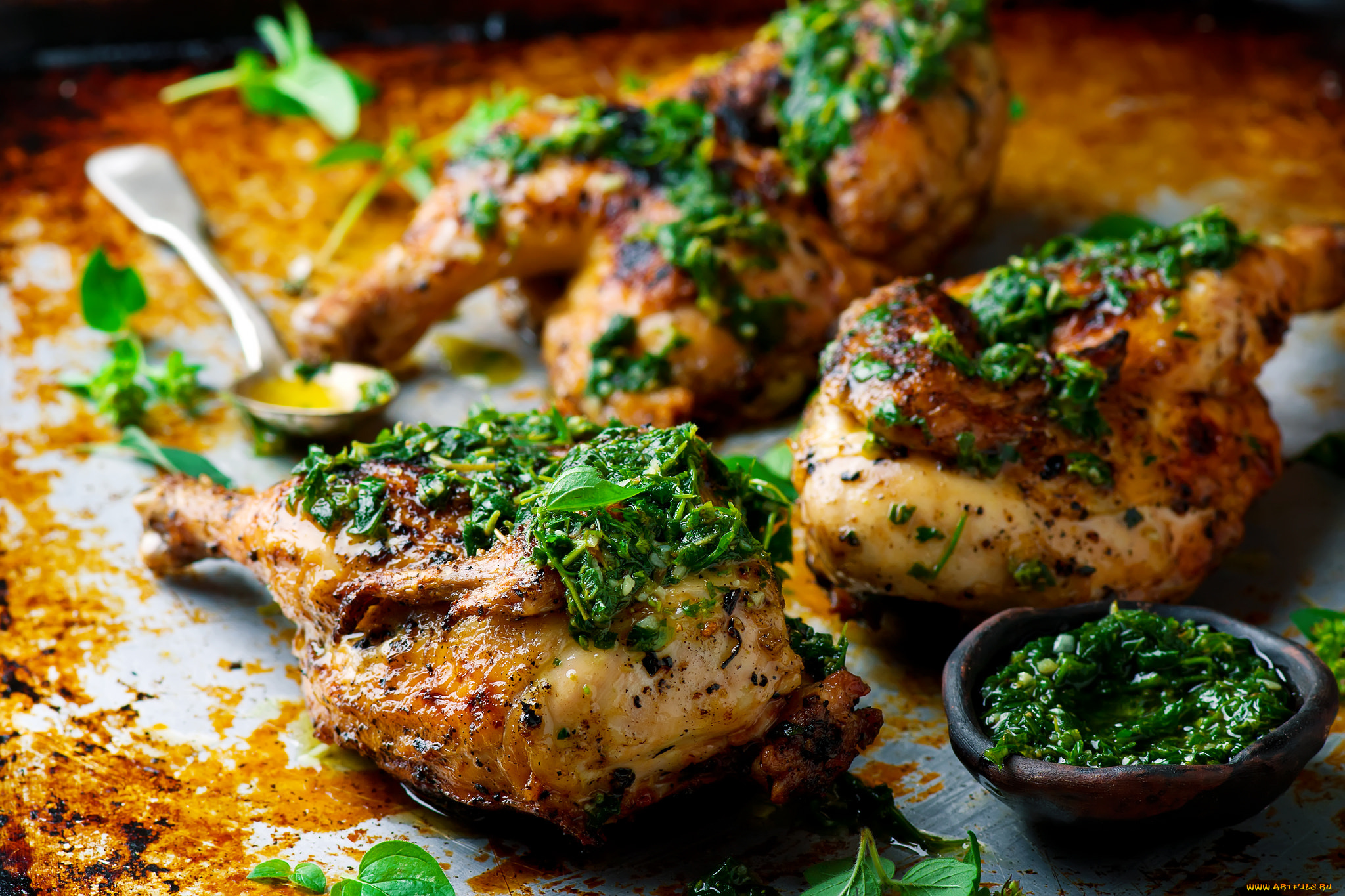еда, мясные, блюда, вкусно, зелень, запеченные, ножки