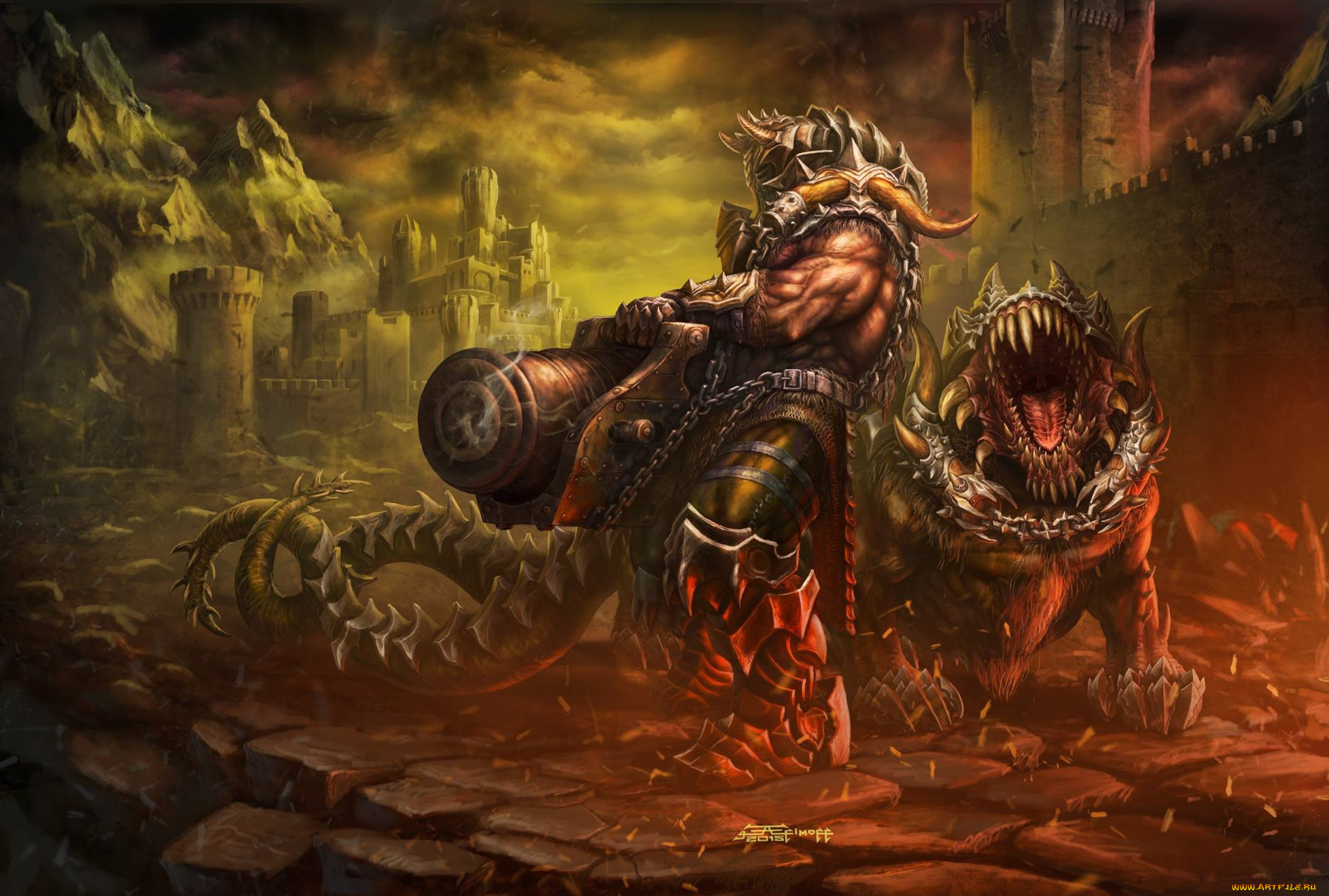 фэнтези, существа, монстр, пушка, edikt, art, чудовище, крепость, pushkar, and, his, dog, пушкарь, и, его, пес