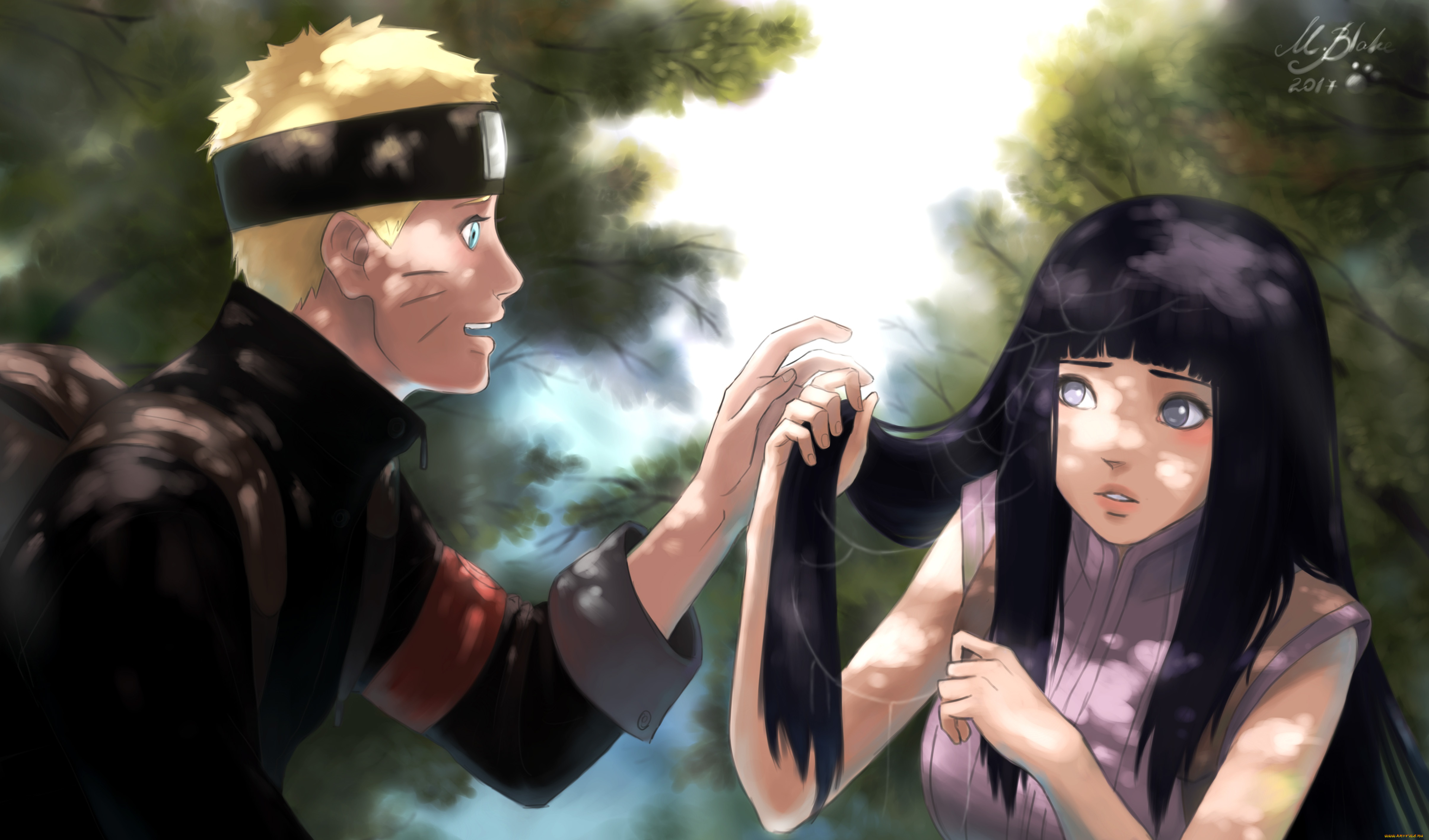 аниме, naruto, паутина, uzumaki, девушка, hyuuga, hinata, art, парень, by, blackmarlb0r0