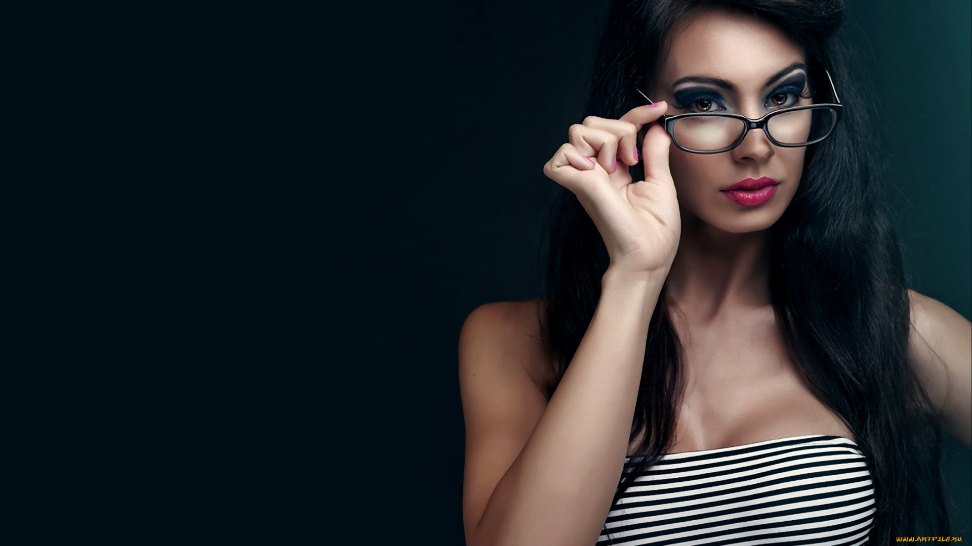 девушки, -unsort, , брюнетки, темноволосые, длинные, волосы, взгляд, очки