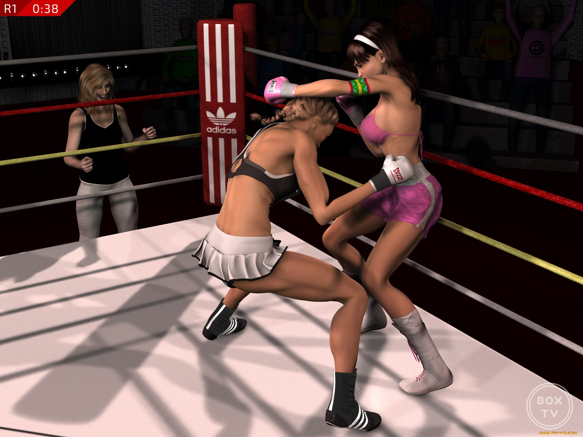 3д, графика, спорт, , sport, бокс, ринг, фон, взгляд, девушки