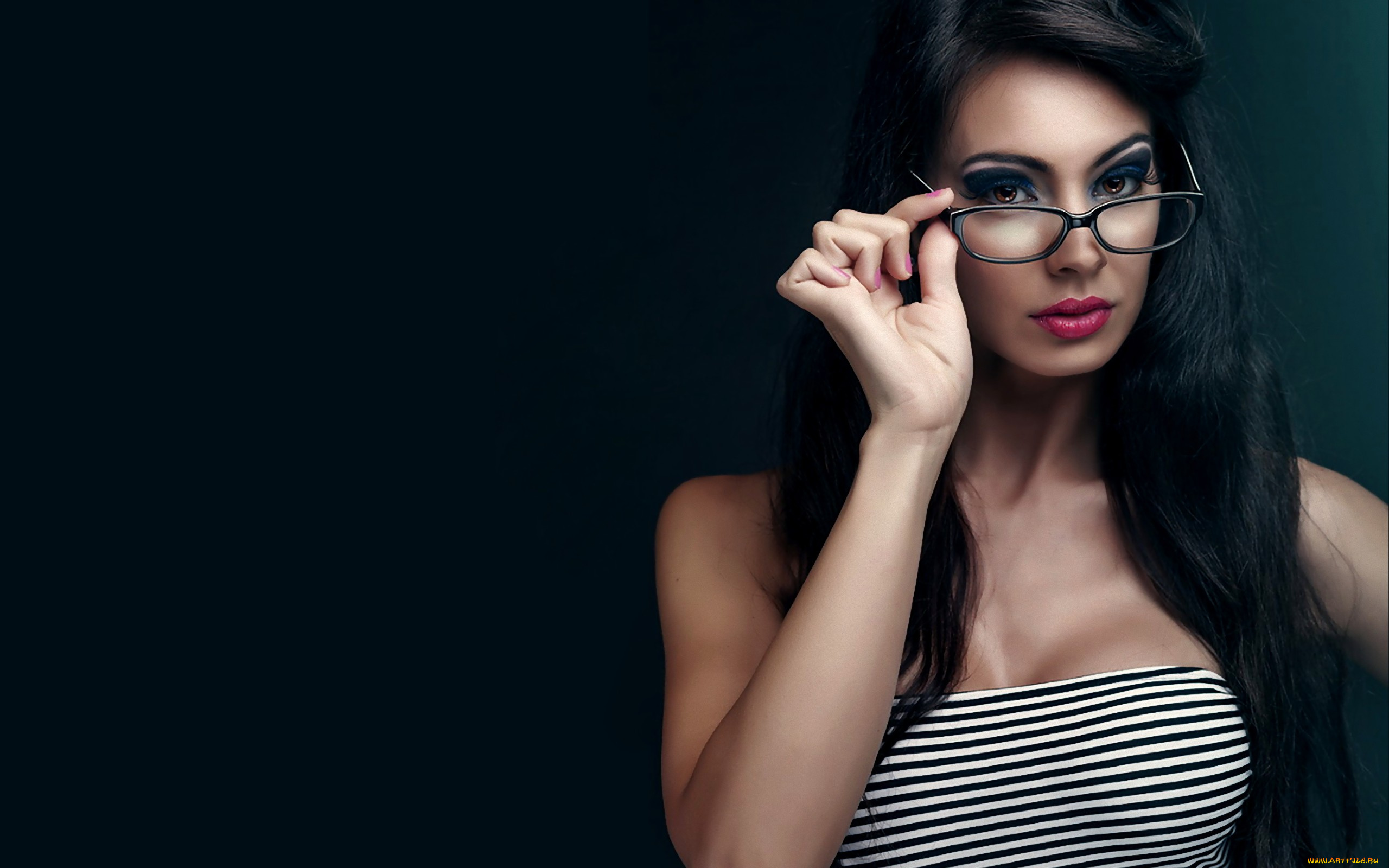 девушки, -unsort, , брюнетки, темноволосые, длинные, волосы, взгляд, очки