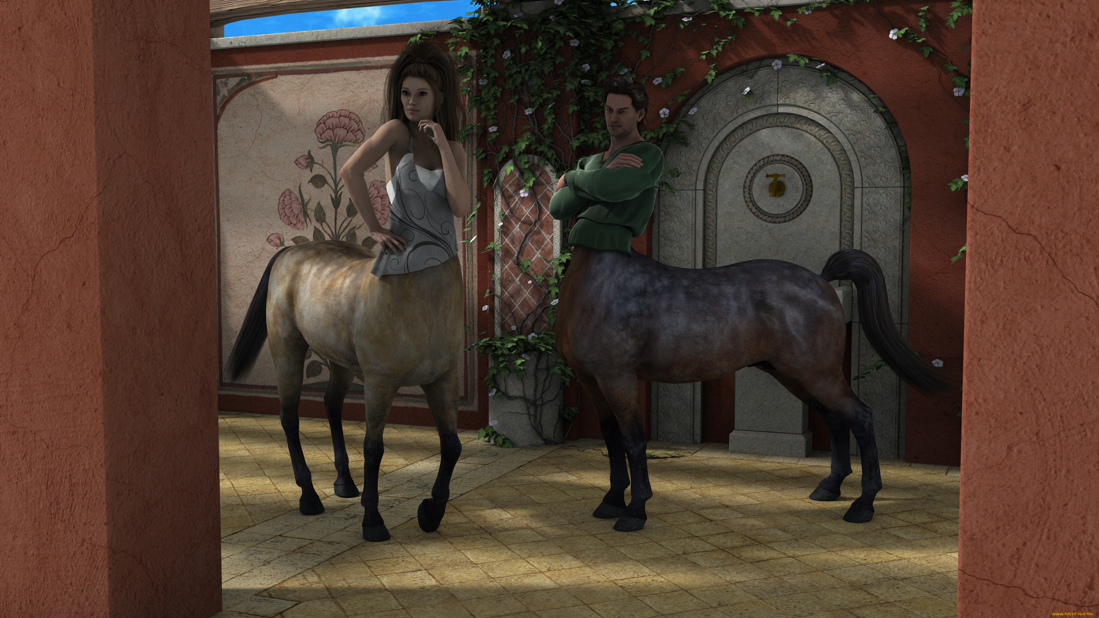 3д, графика, существа, , creatures, взгляд, кентавр, фон, девушка