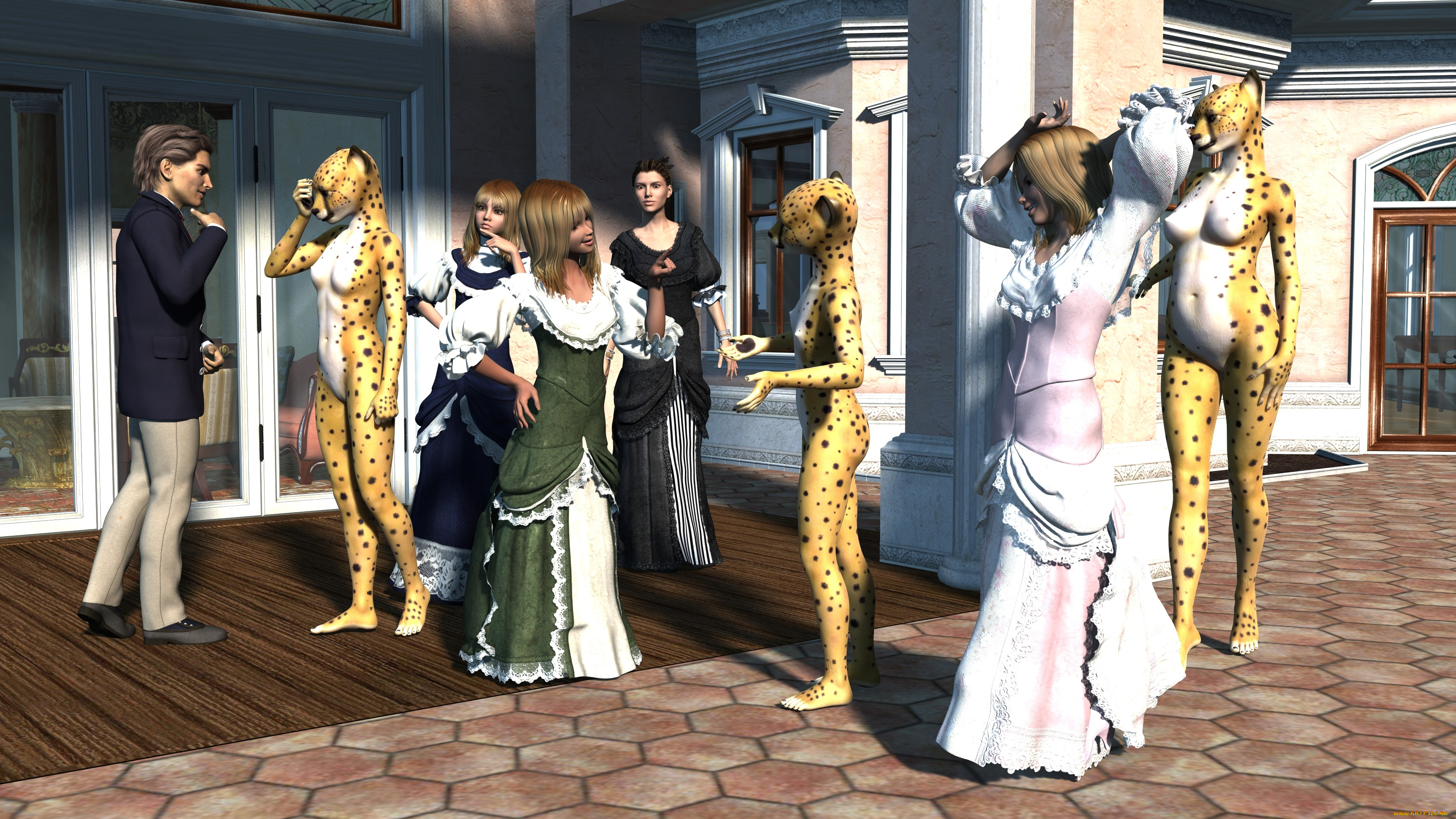 3д, графика, существа, , creatures, девушки, фон, взгляд