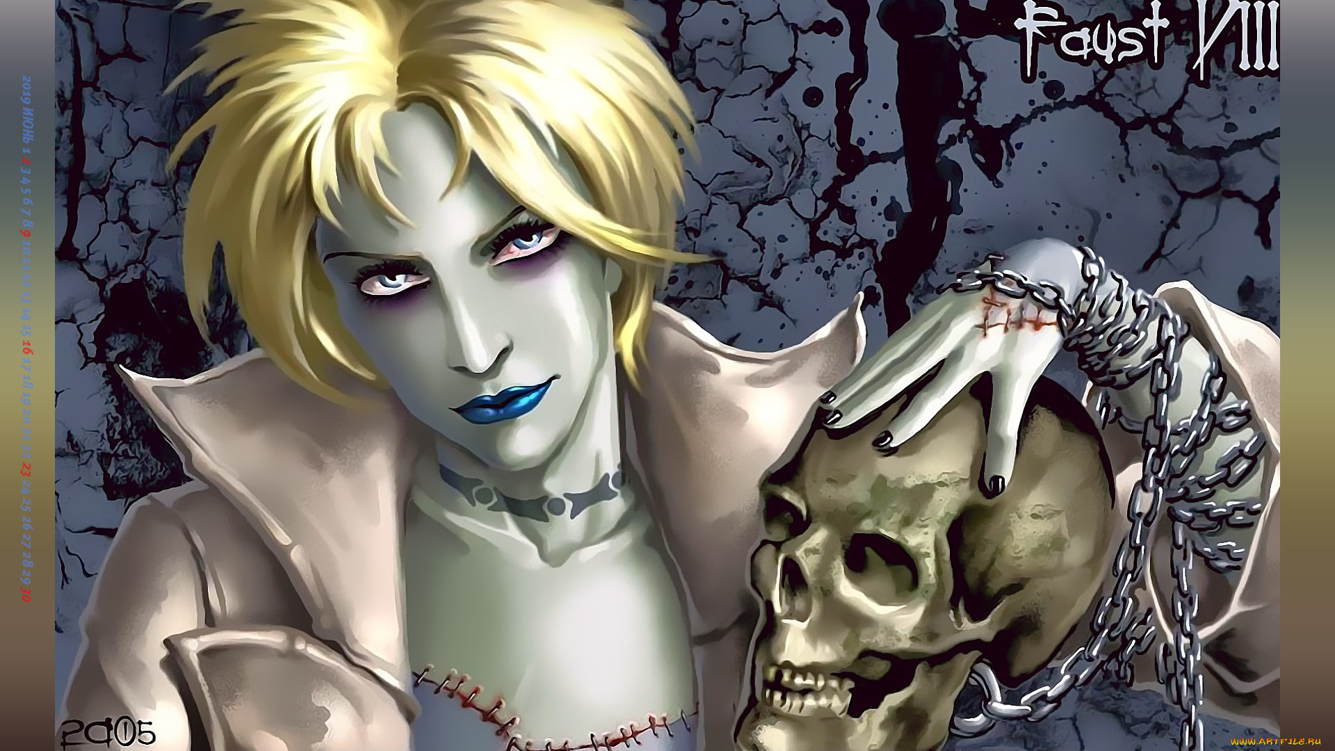 календари, фэнтези, 2019, calendar, цепь, череп, человек, взгляд