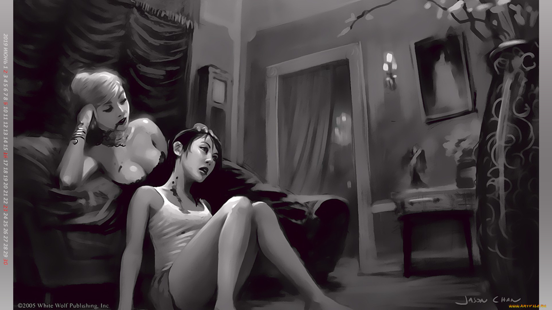 календари, фэнтези, calendar, мебель, женщина, комната, диван, 2019, кровь, девушка, вампир