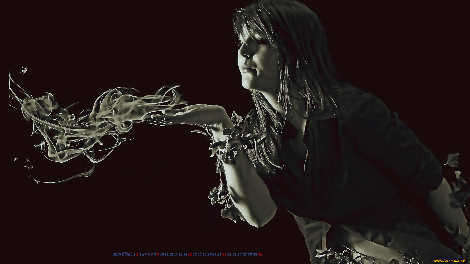 календари, компьютерный, дизайн, 2019, calendar, женщина, дым, магия, девушка