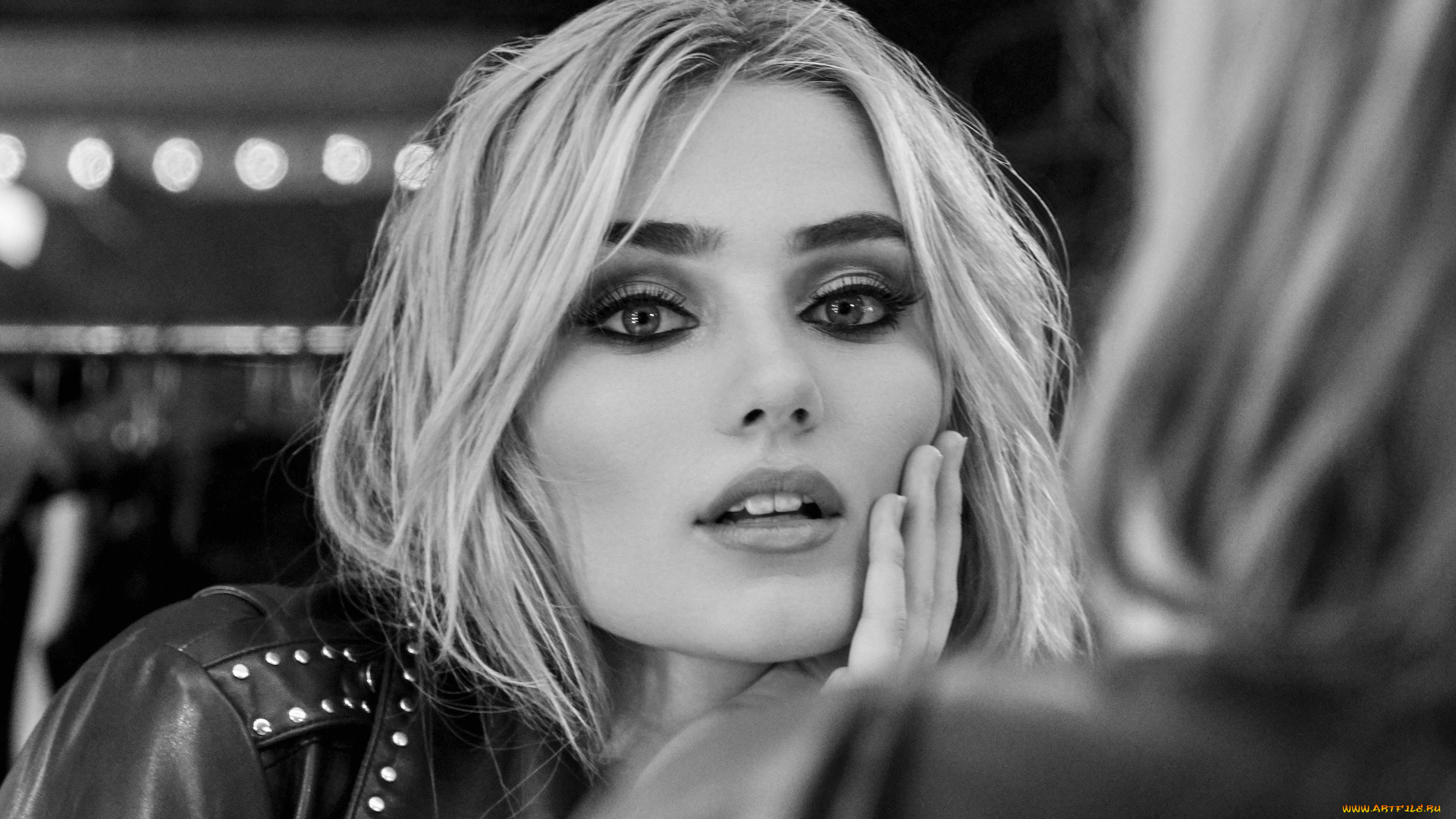 meg, donnelly, девушки, -unsort, , лица, , портреты, черно-белая, meg, donnelly, куртка, лицо, зеркало, блондинка