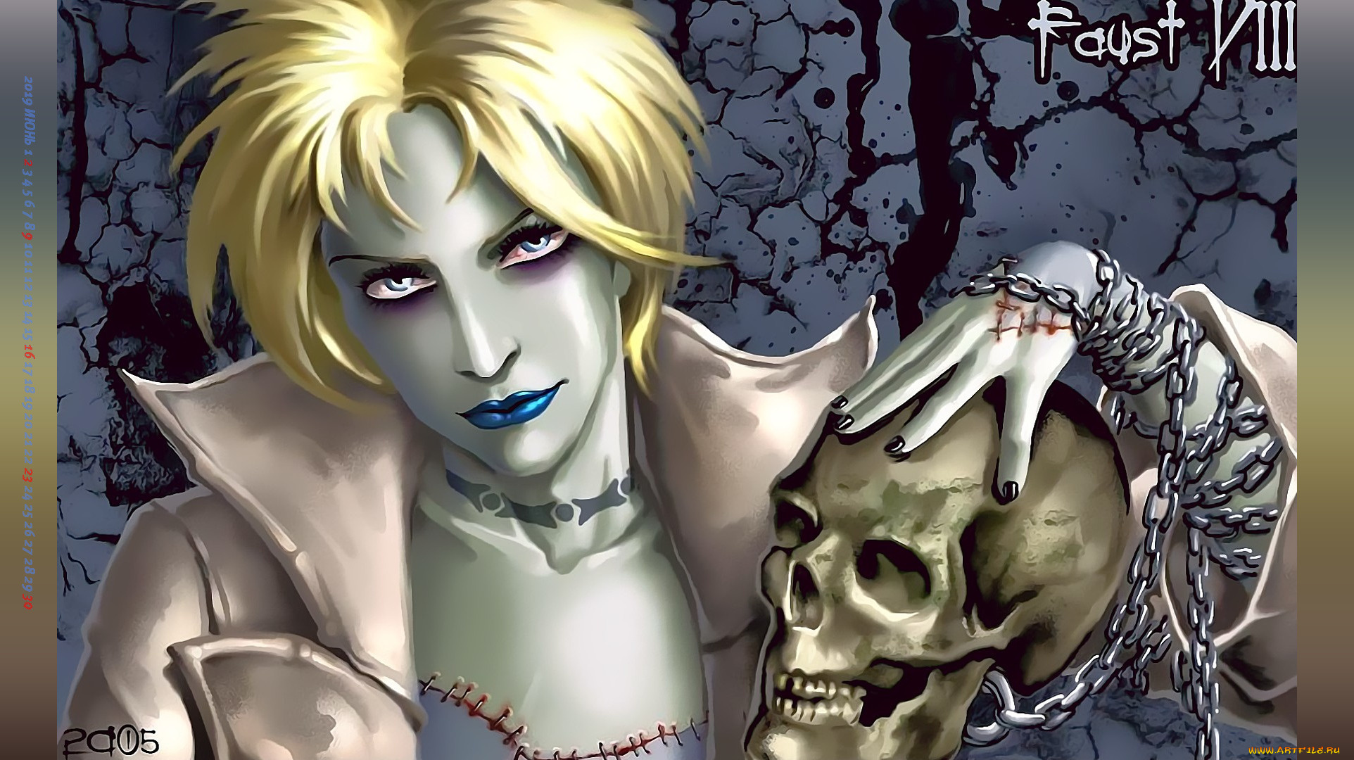 календари, фэнтези, 2019, calendar, цепь, череп, человек, взгляд