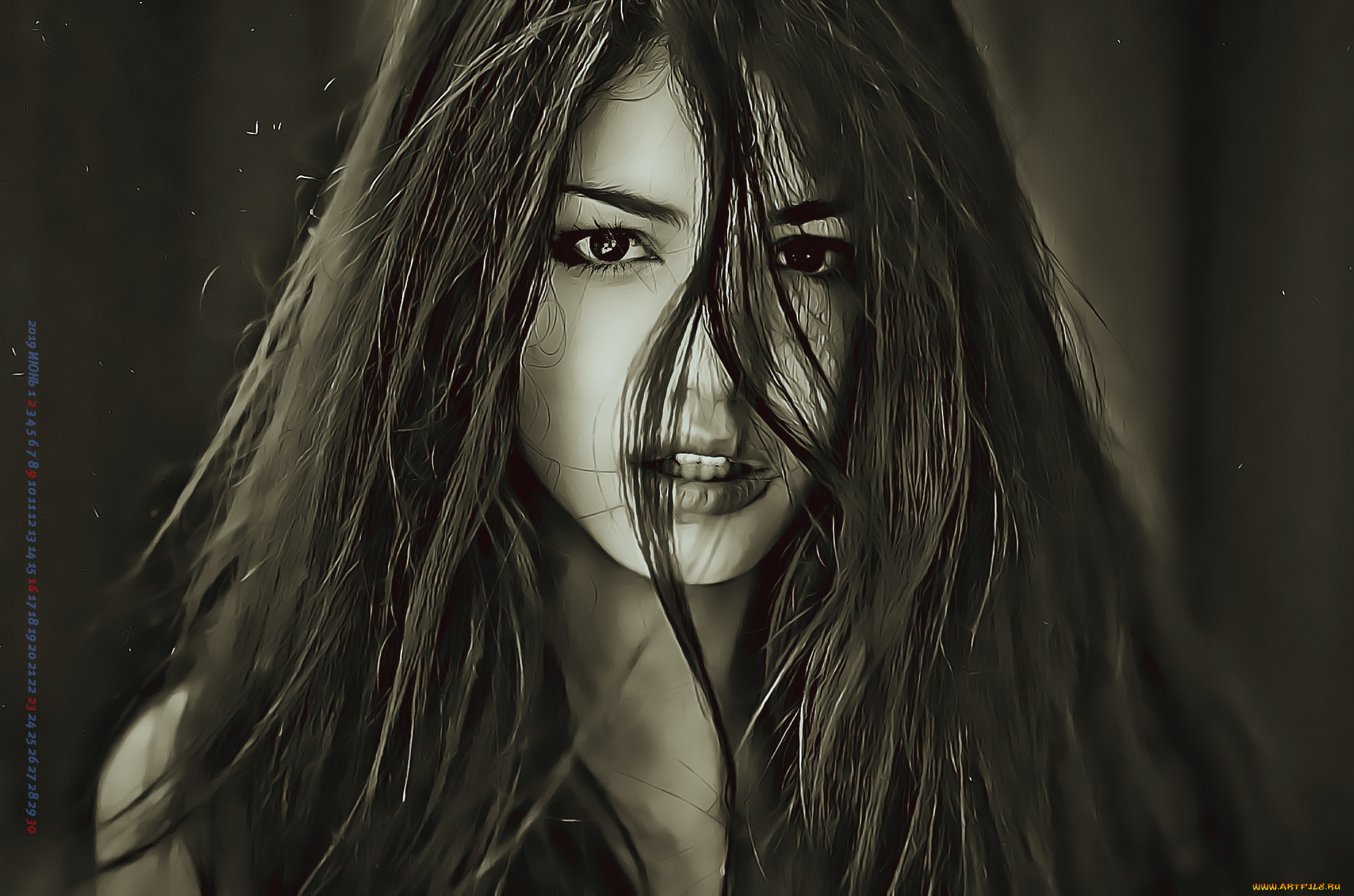 календари, компьютерный, дизайн, 2019, calendar, женщина, взгляд, лицо, девушка