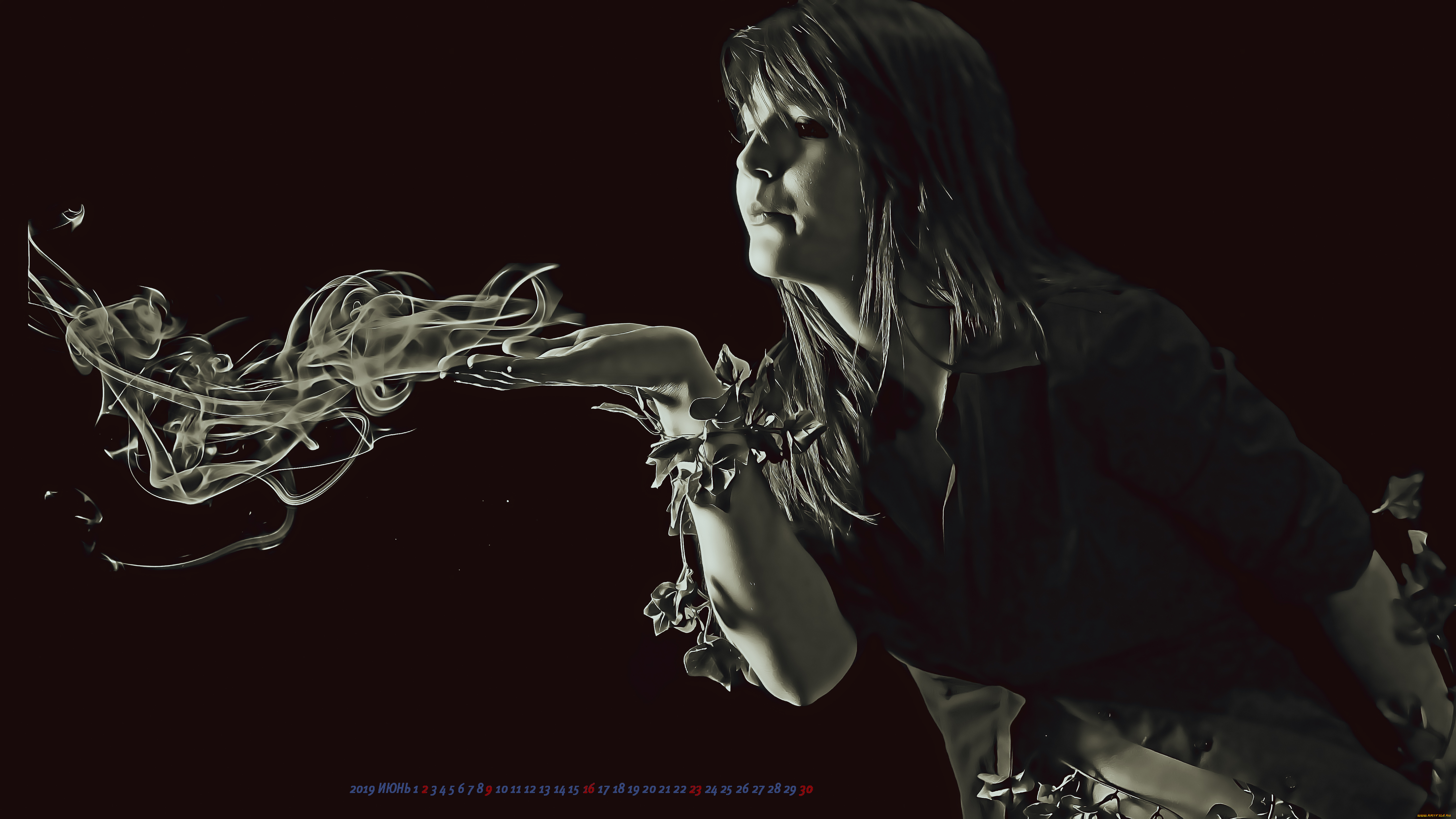 календари, компьютерный, дизайн, 2019, calendar, женщина, дым, магия, девушка