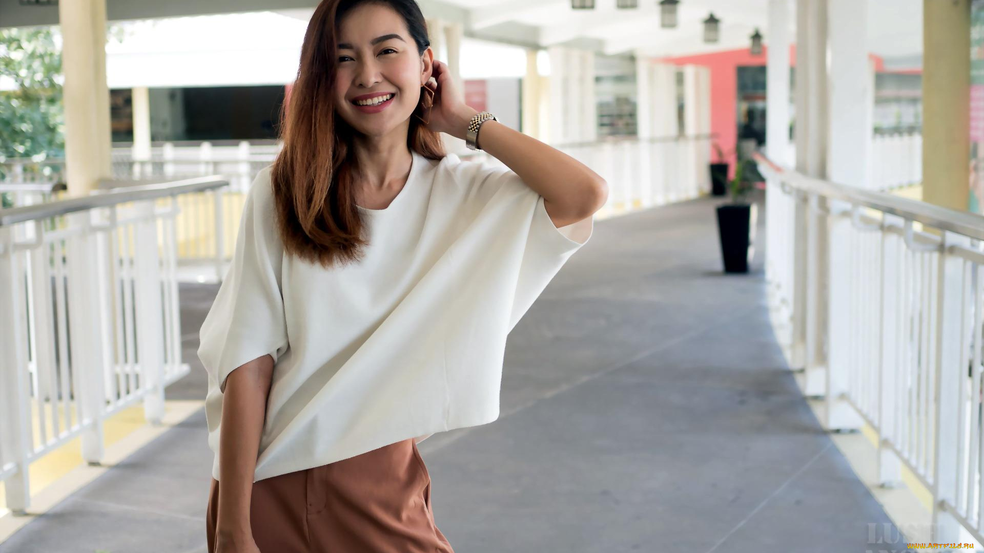 девушки, -, азиатки, шатенка, топ, брюки