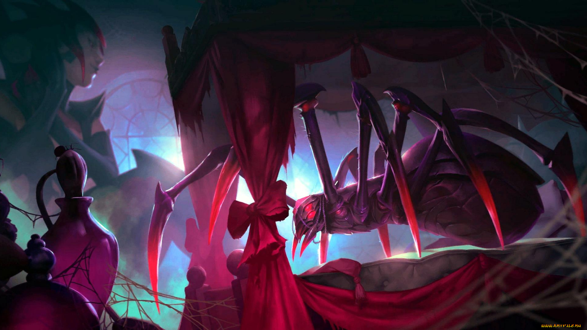 видео, игры, league, of, legends, elise, паук, кровать