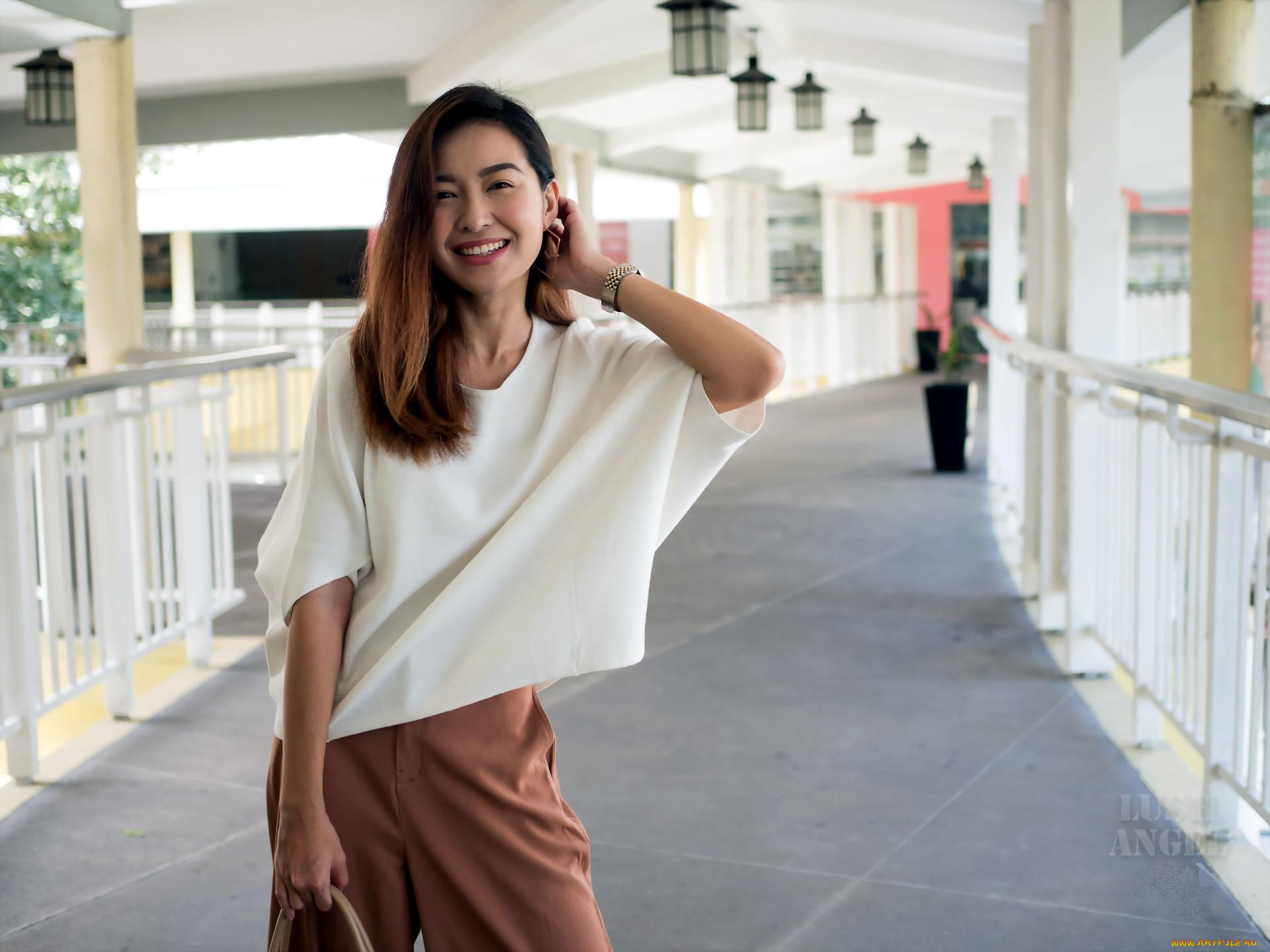 девушки, -, азиатки, шатенка, топ, брюки