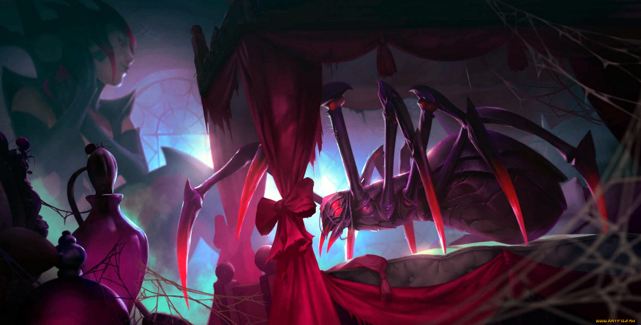 видео, игры, league, of, legends, elise, паук, кровать