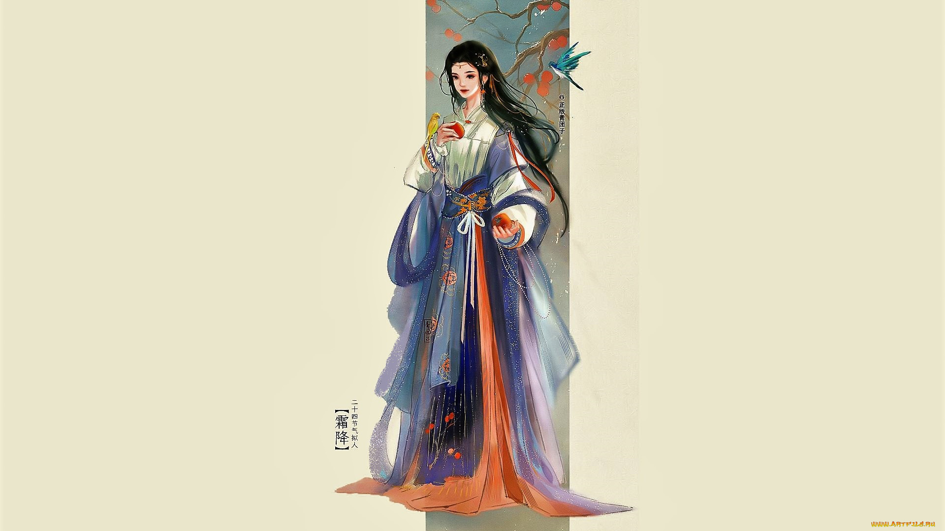 рисованное, люди, девушка, птица