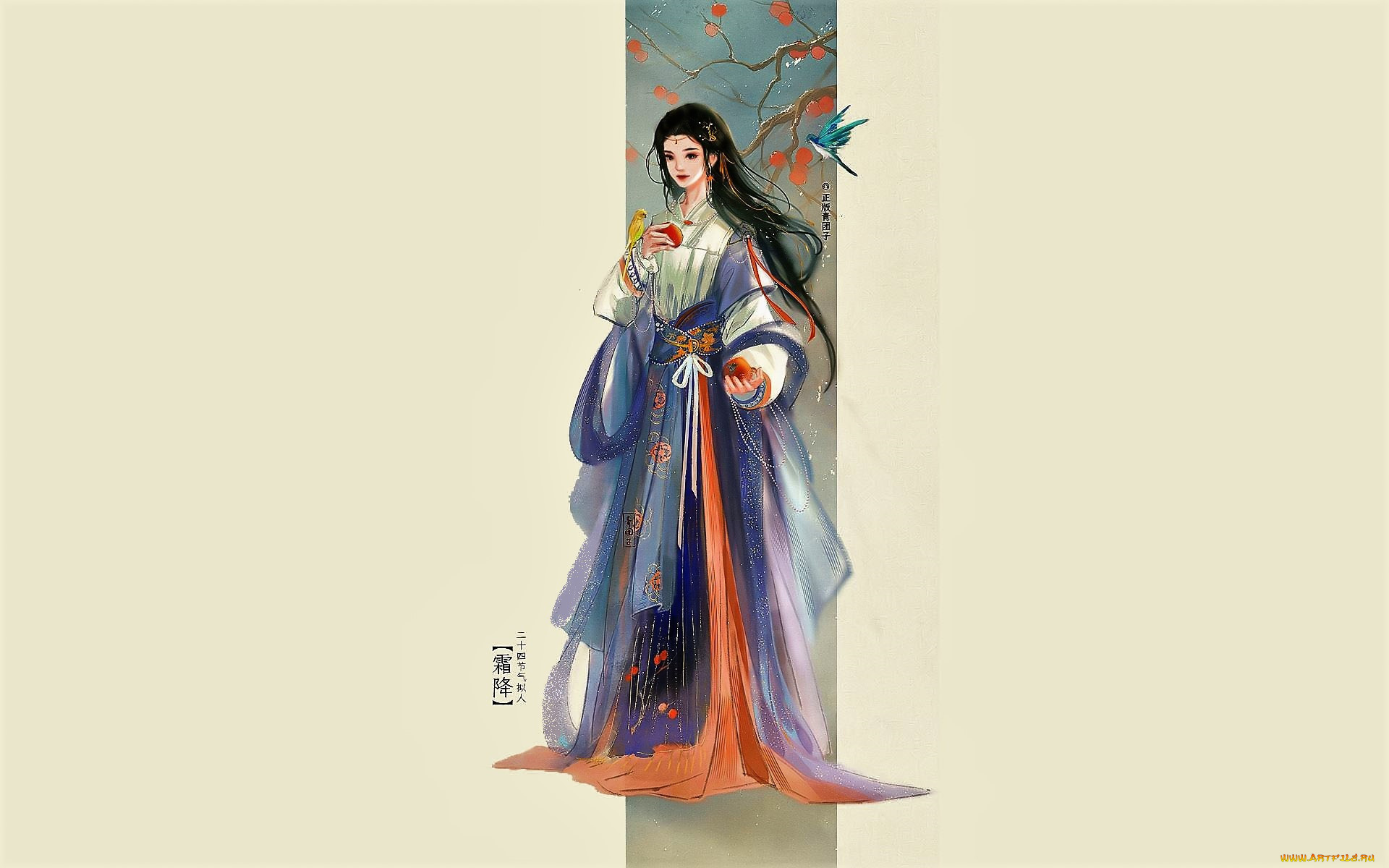 рисованное, люди, девушка, птица