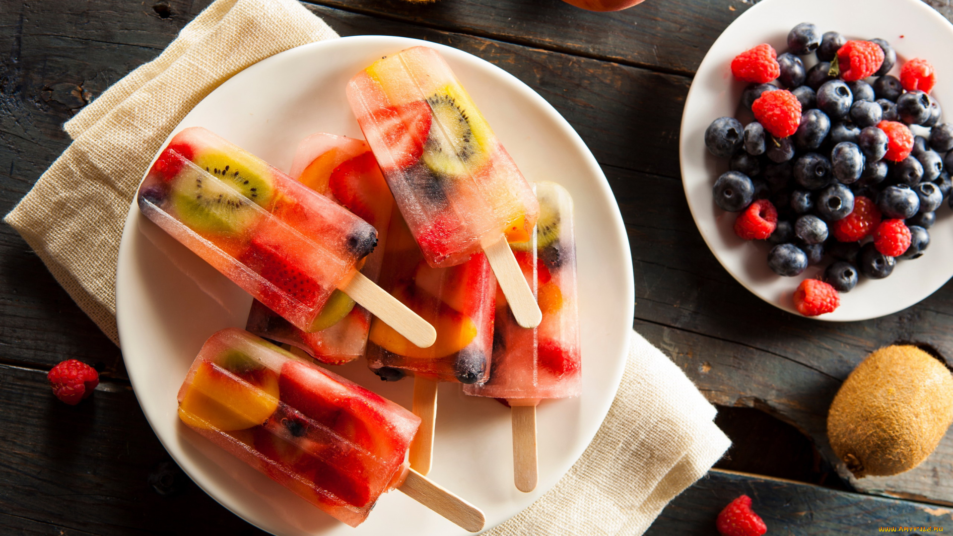 еда, мороженое, , десерты, киви, черника, малина