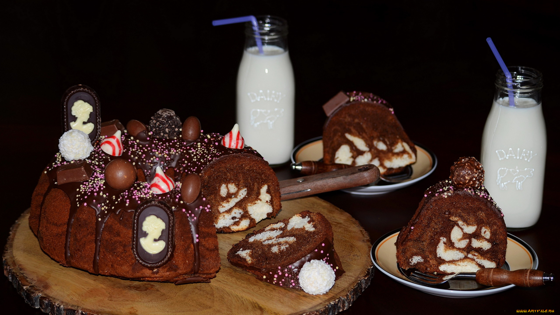 еда, торты, молоко, торт, шоколадный
