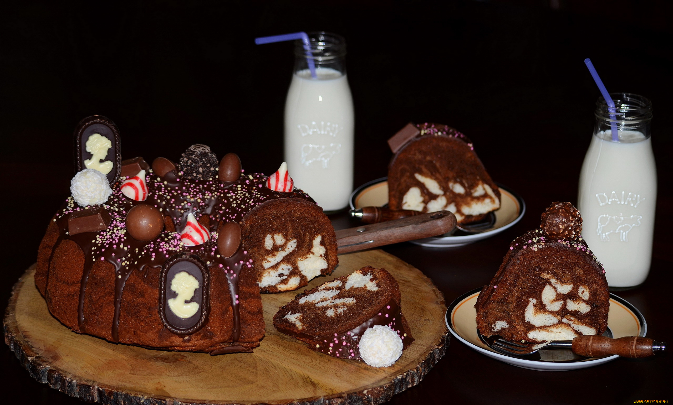 еда, торты, молоко, торт, шоколадный