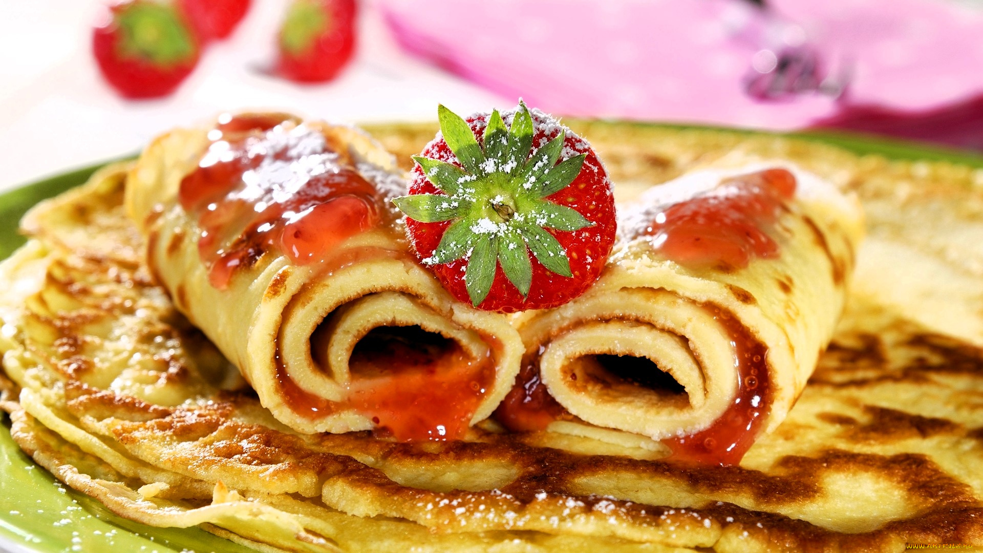 еда, блины, , оладьи, варенье, клубника, ягоды