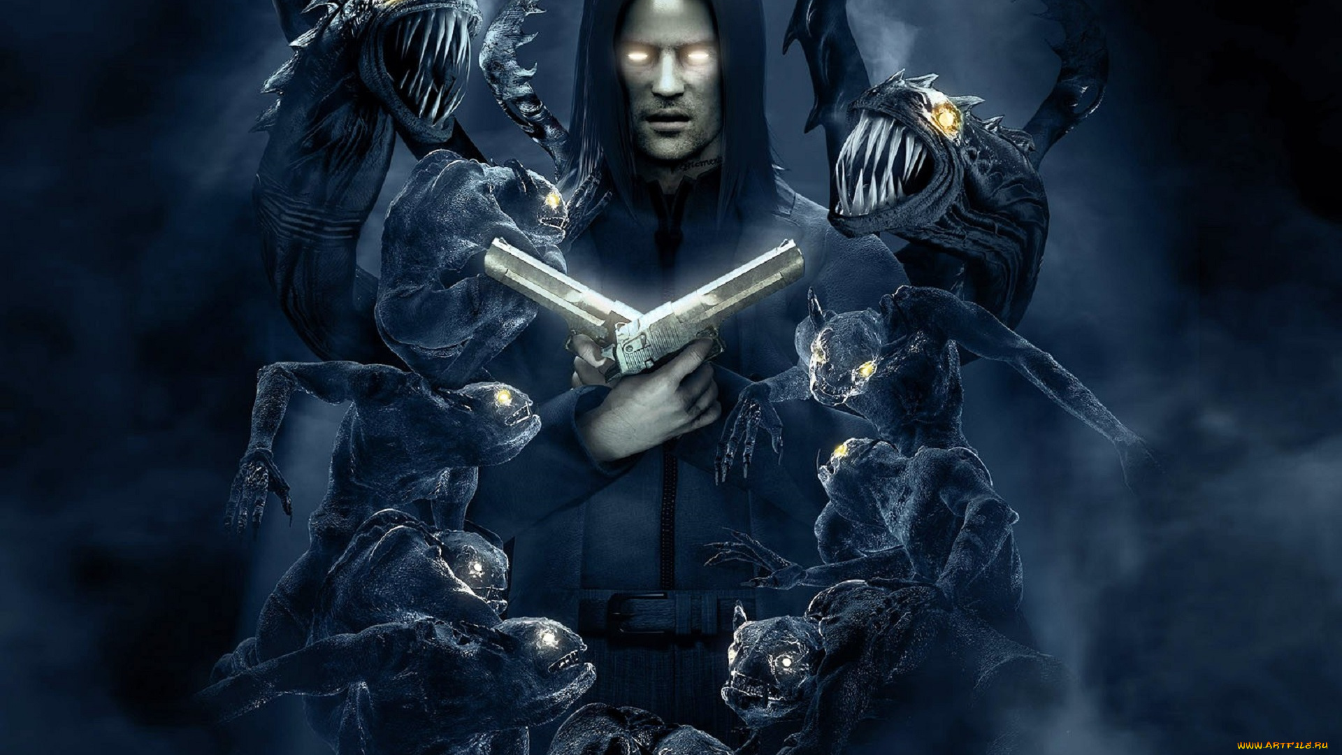 видео, игры, the, darkness, мужчина, пистолеты, демоны