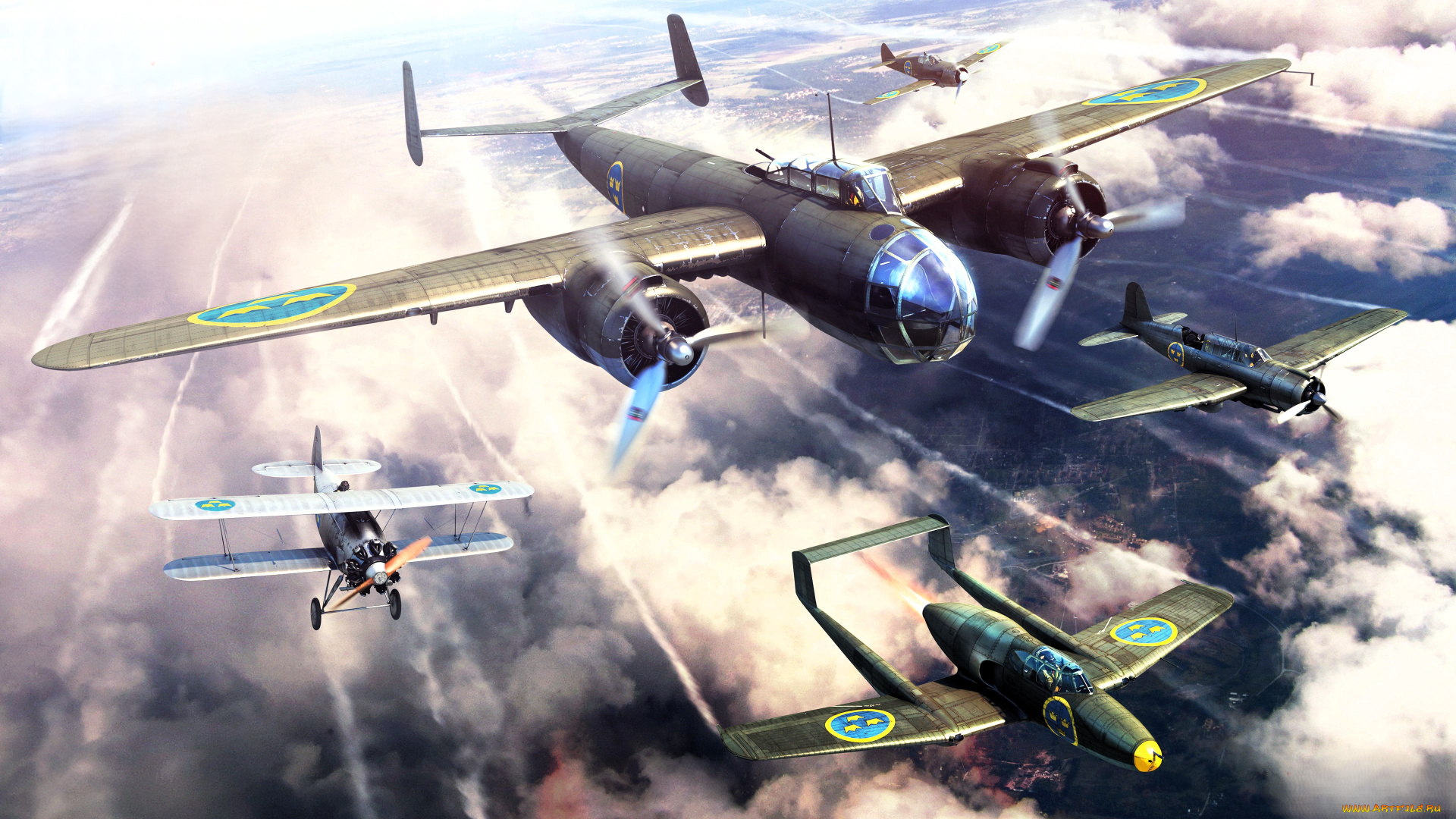 видео, игры, war, thunder, самолеты, полет, небо, облака