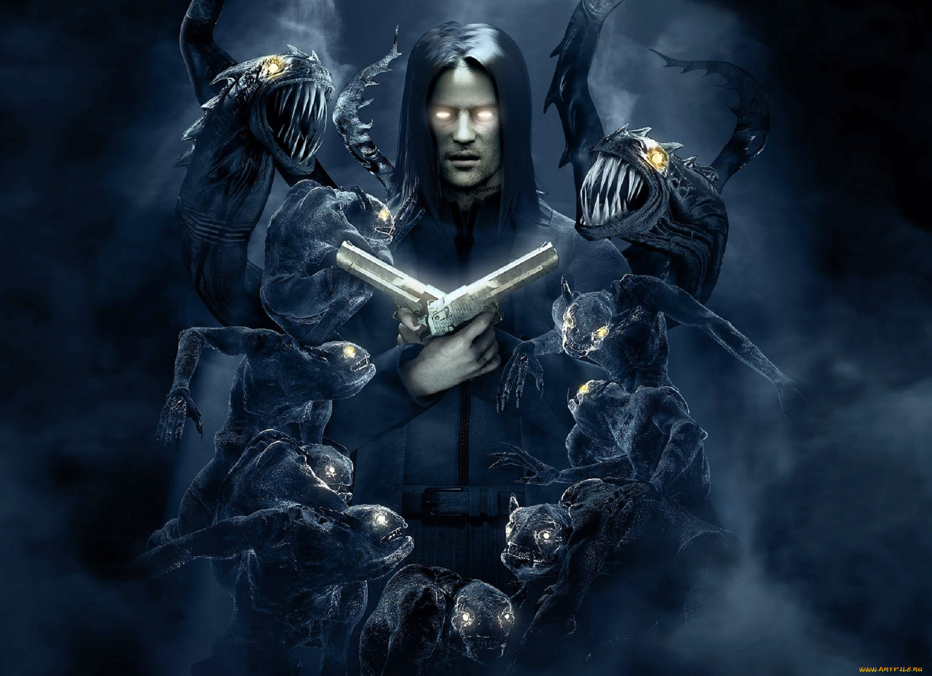 видео, игры, the, darkness, мужчина, пистолеты, демоны