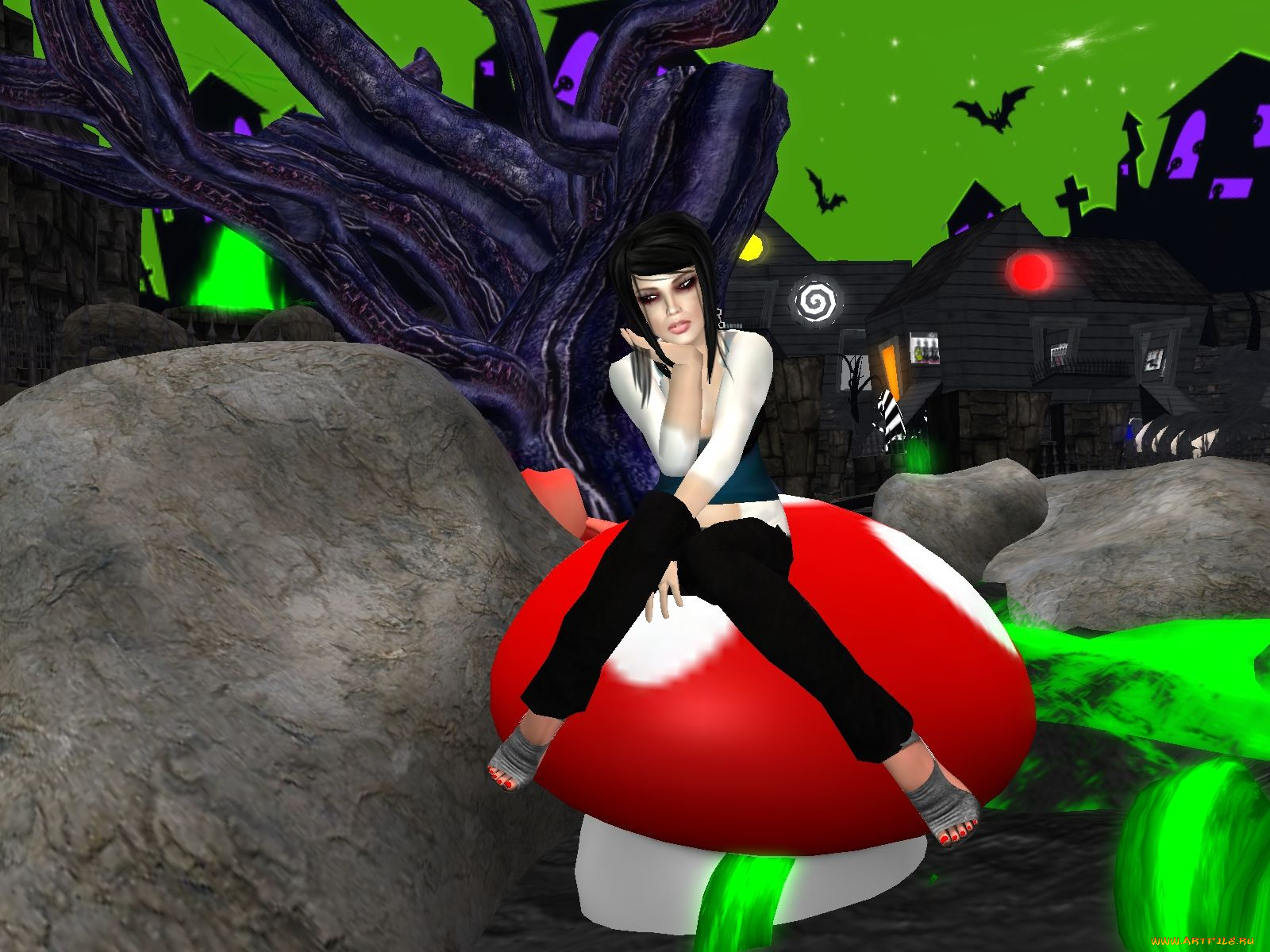 3д, графика, people, люди, брюнетка, гриб