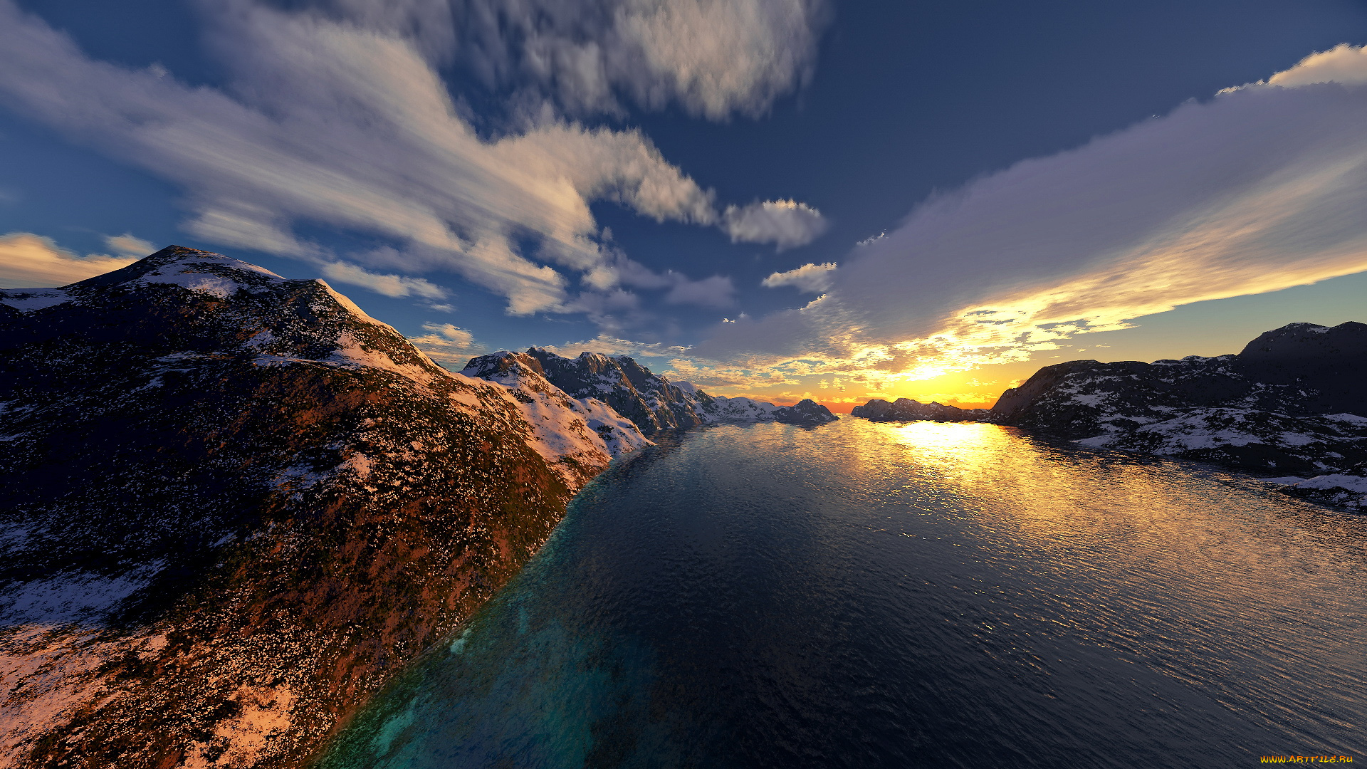 3д, графика, nature, landscape, природа, небо, река