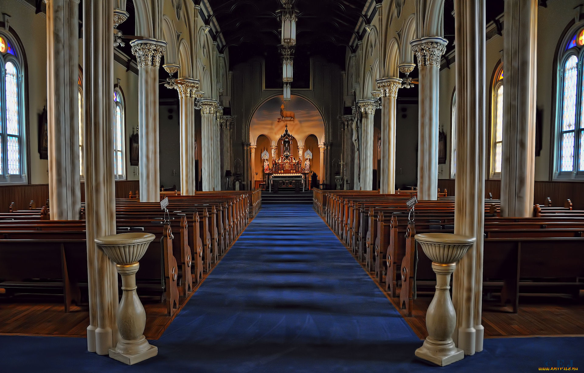 интерьер, убранство, роспись, храма, зал, скамейки