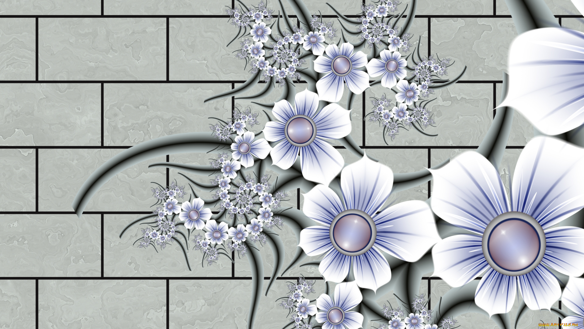 3д, графика, flowers, цветы, фон, узор, цвета, лепестки