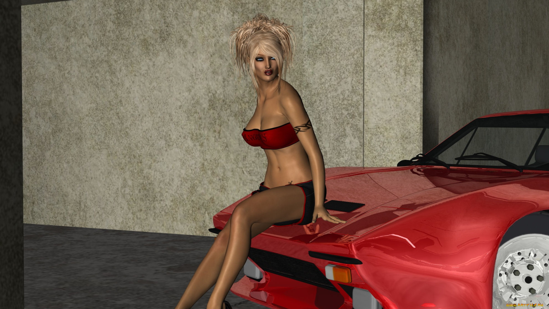 автомобили, 3д, автомобиль, блондинка, юбка, девушка