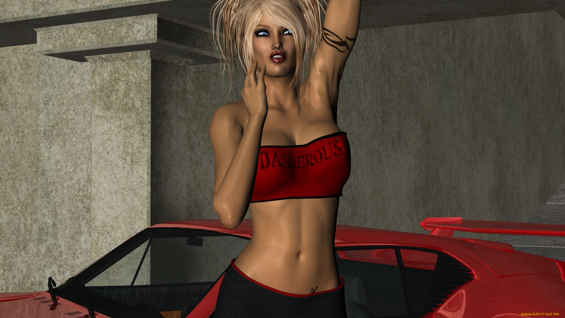 автомобили, 3д, девушка, автомобиль, блондинка, юбка