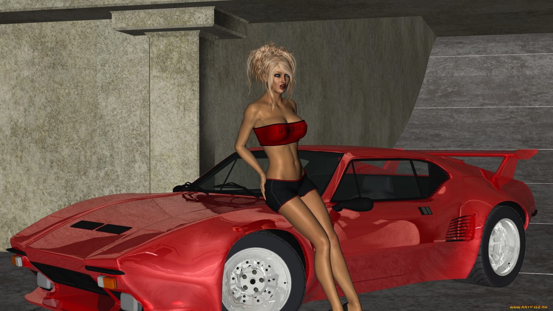 автомобили, 3д, юбка, блондинка, автомобиль, девушка