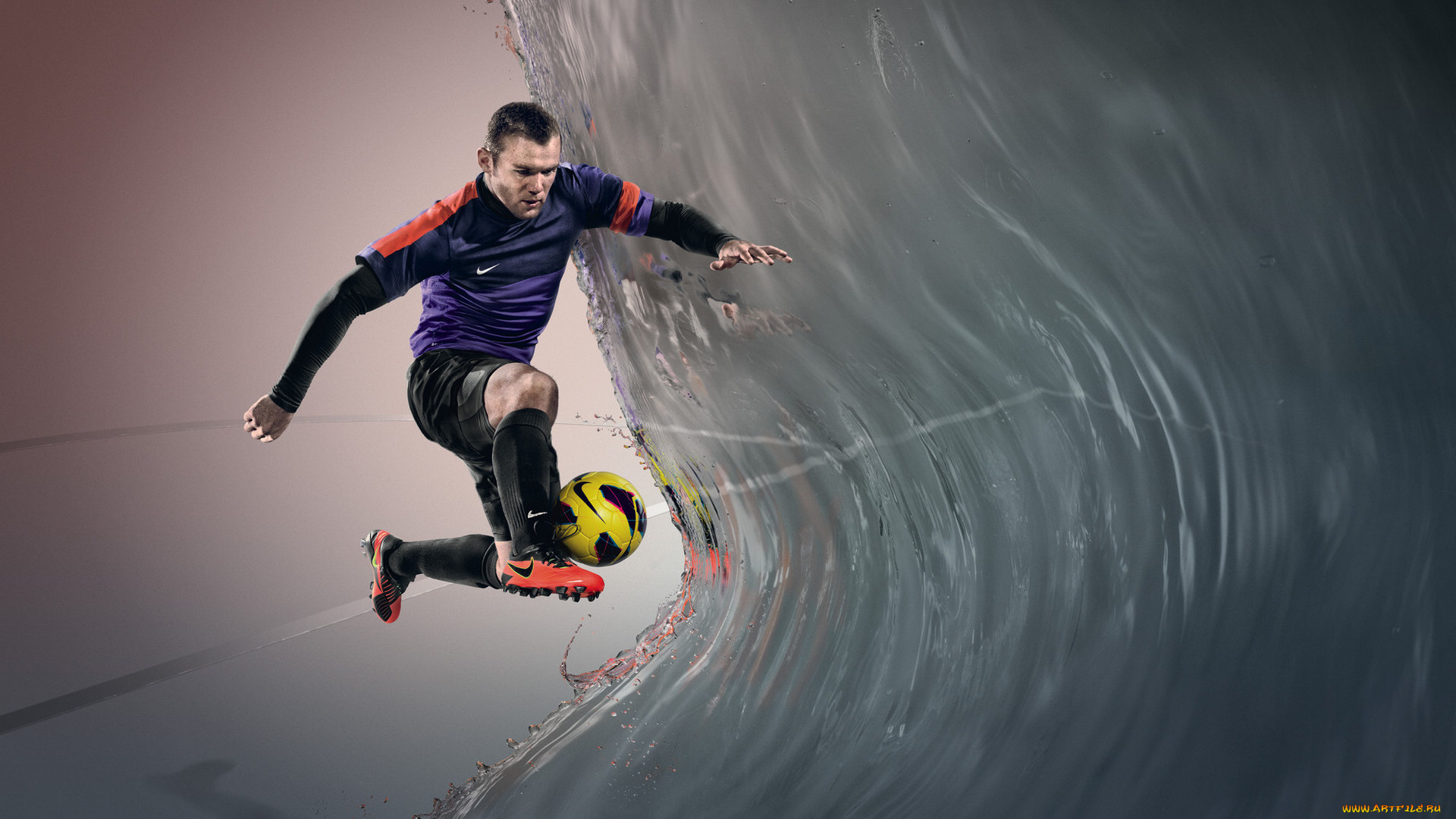 спорт, футбол, игрок, волна, мяч