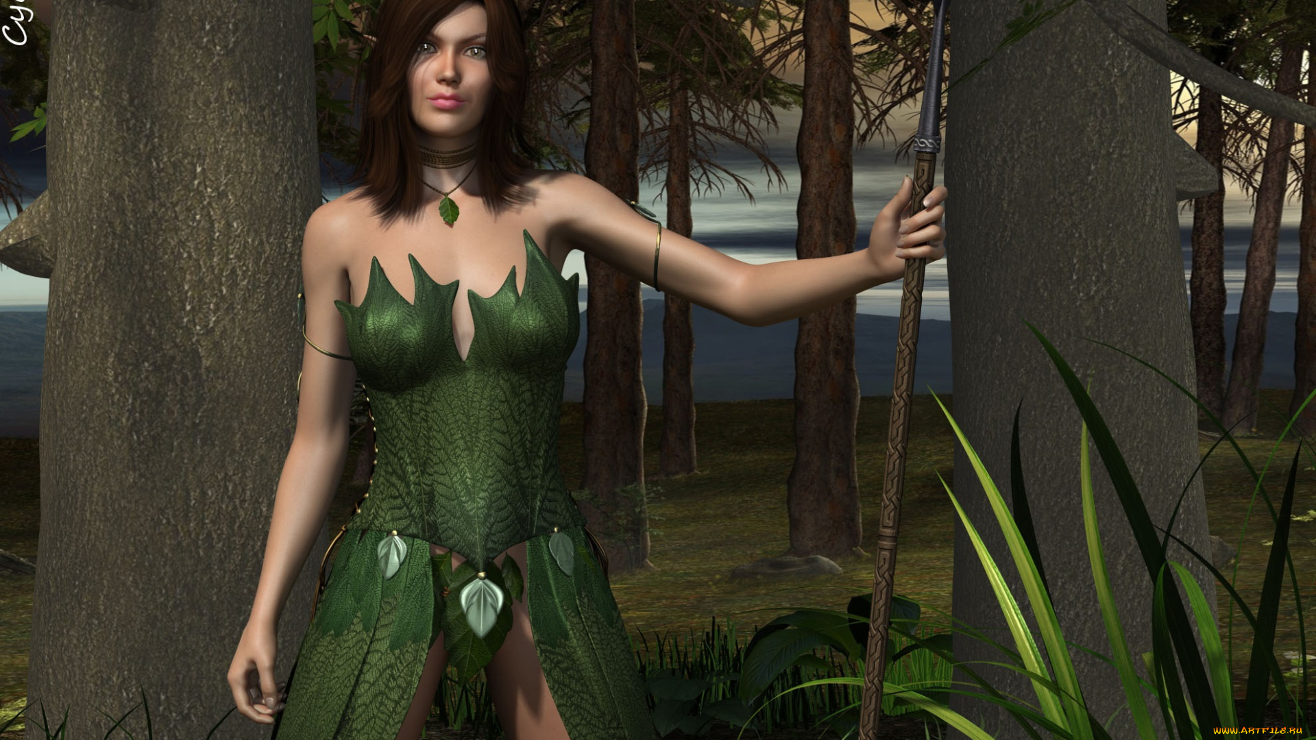 3д, графика, эльфы, , elves, эльфийка, взгляд, лес